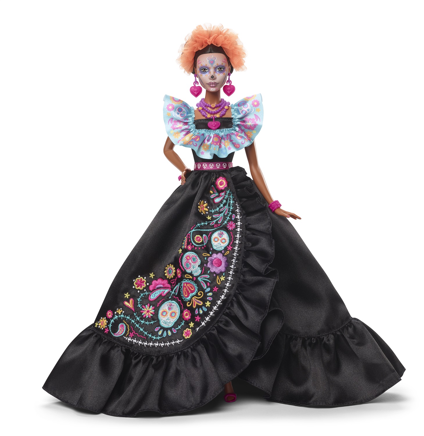 Barbie Signature Día De Muertos 2024 - Bambola da Collezione in Abito Nero con Top in Volant Blu, Stampa Ricamata e Accessori Colorati, Giocattolo per Bambini 6 anni, HRM72