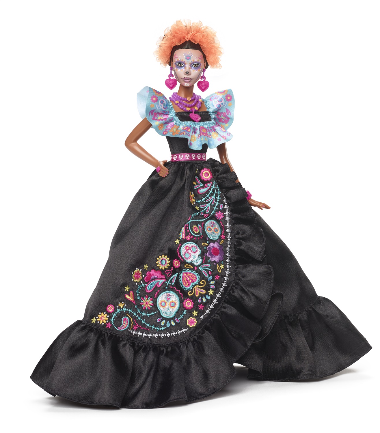 Barbie Signature Día De Muertos 2024 - Bambola da Collezione in Abito Nero con Top in Volant Blu, Stampa Ricamata e Accessori Colorati, Giocattolo per Bambini 6 anni, HRM72