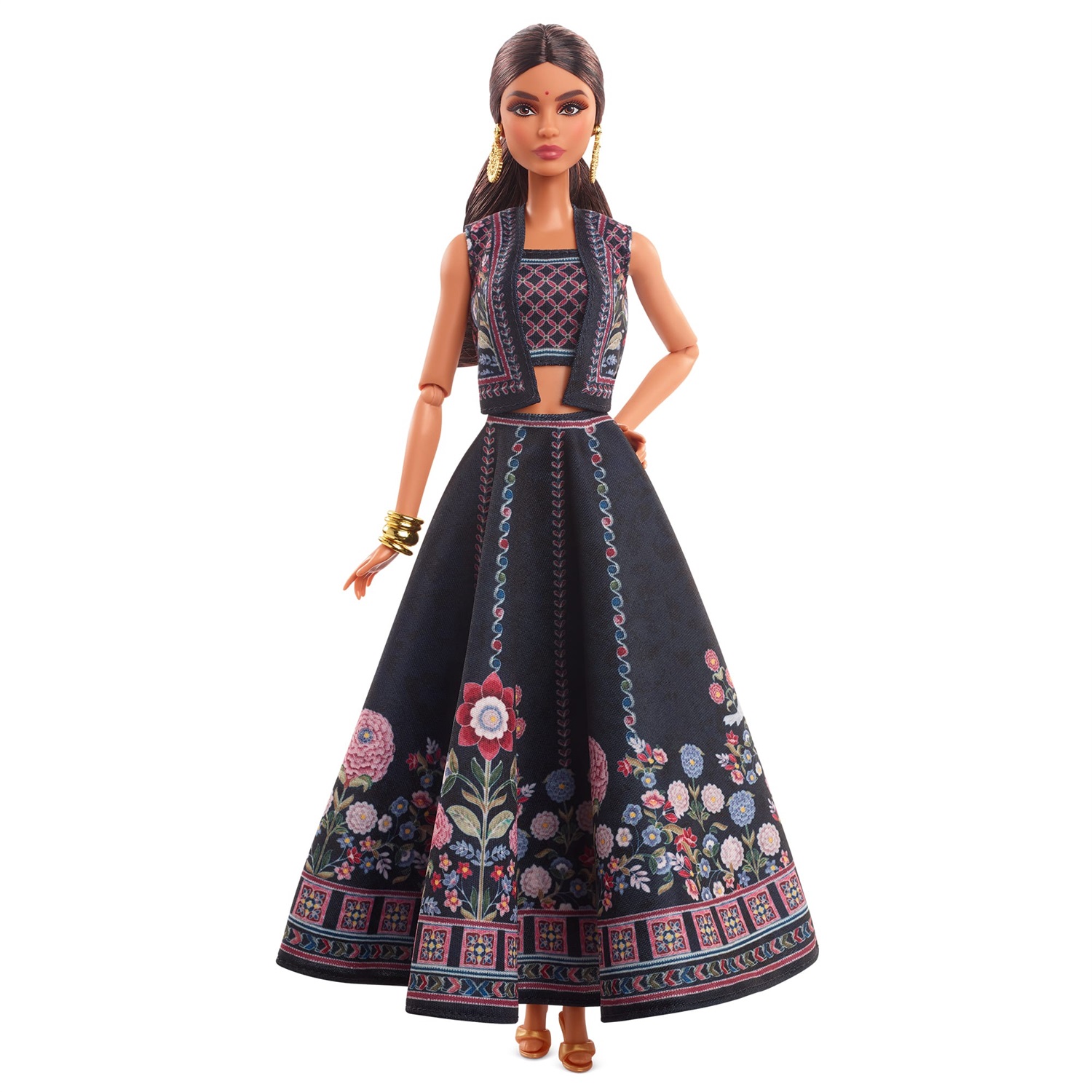 Mattel Barbie Signature Diwali - Limited Edition by Anita Dongre, bambola da collezione con look Midnight Bloom e lehenga per la festa delle luci, piedistallo incluso, 6 anni, HRM91