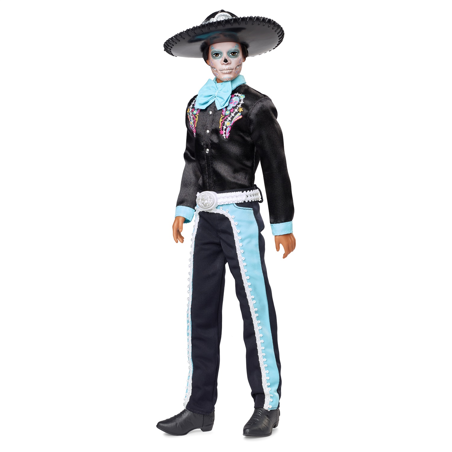 Barbie Ken Día De Muertos 2024 - Bambola da Collezione in Abito Satinato Nero con Dettagli Azzurri, Sombrero e Accessori per Cintura, Giocattolo per Bambini 6 anni, HRM73