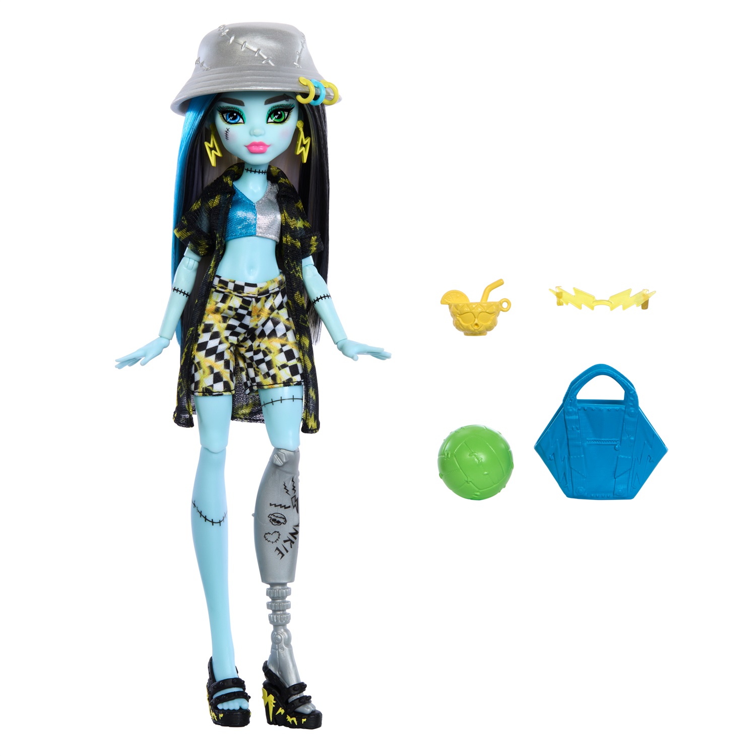 Monster High Frankie Stein - Bambola Scare-Adise Island con Costume da Bagno e Accessori da Spiaggia