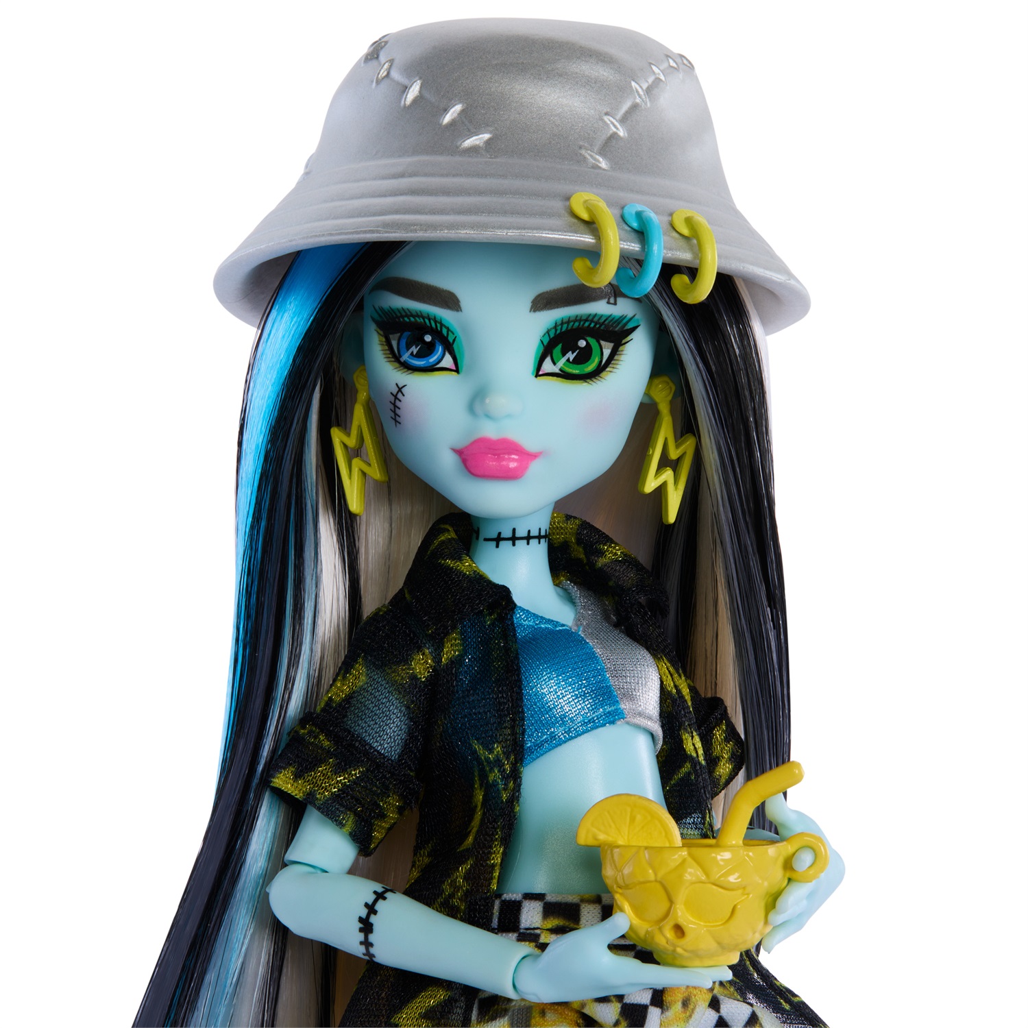 Monster High Frankie Stein - Bambola Scare-Adise Island con Costume da Bagno e Accessori da Spiaggia