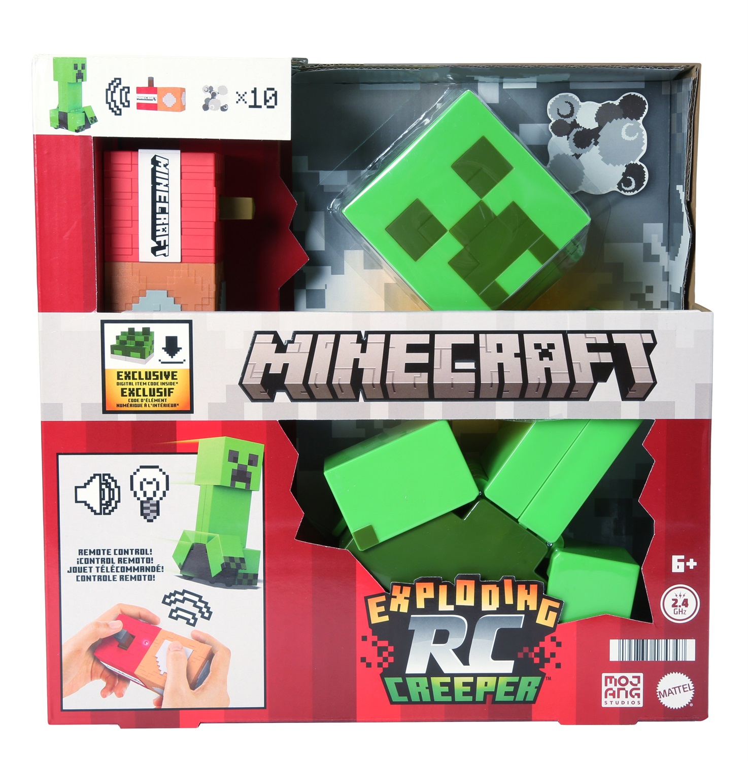Mattel Minecraft Creeper RC Esplosivo - Action Figure Radiocomandata con Controller, Design Pixelato, Luci, Suoni e 10 Particelle Esplosive, 25 cm, Giocattolo per Bambini 6 anni