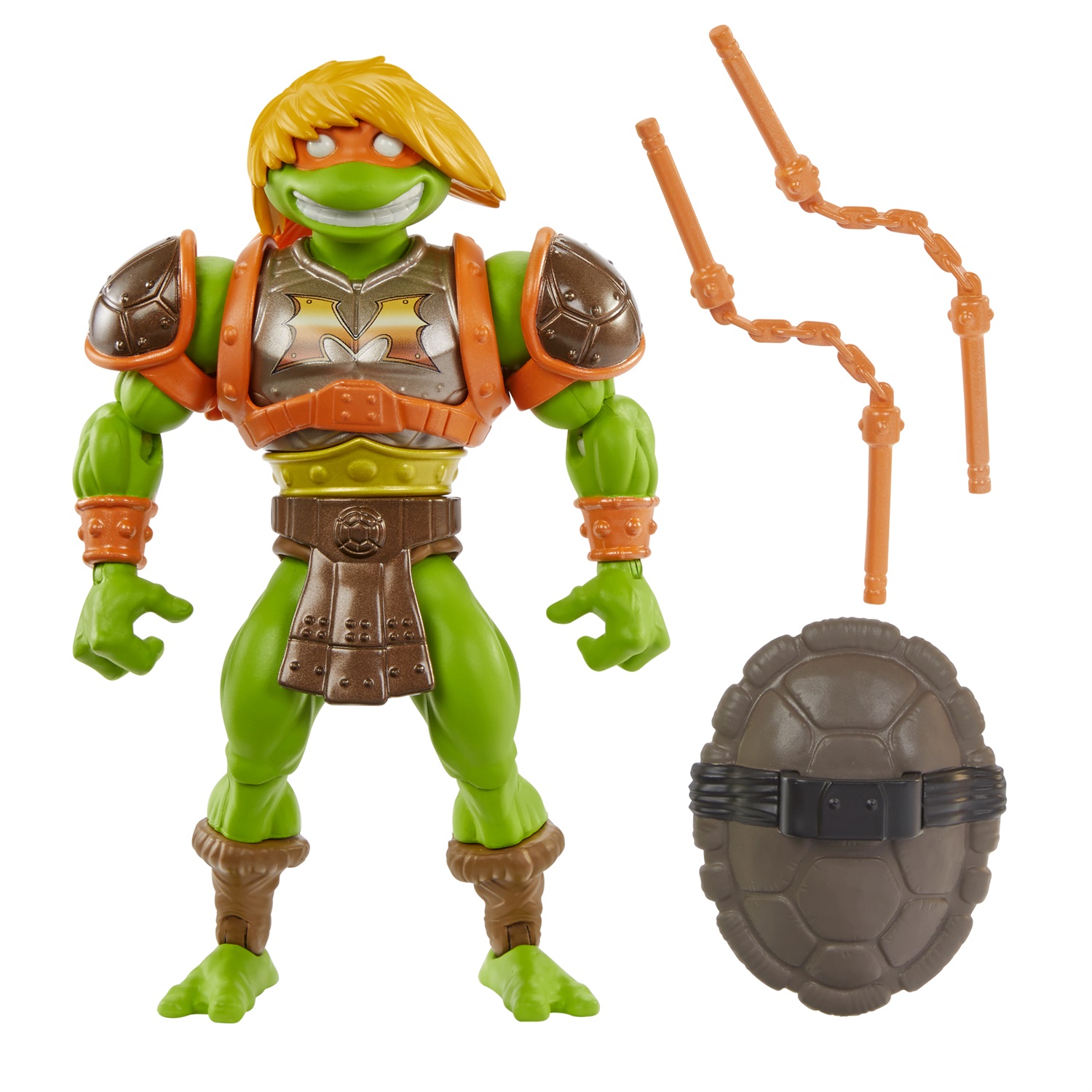 Mattel Masters of the Universe Origins Michelangelo Turtles of Grayskull - Action Figure Snodata con Armatura e Accessori, Crossover tra MOTU e Tartarughe Ninja, Giocattolo per Bambini 6 anni