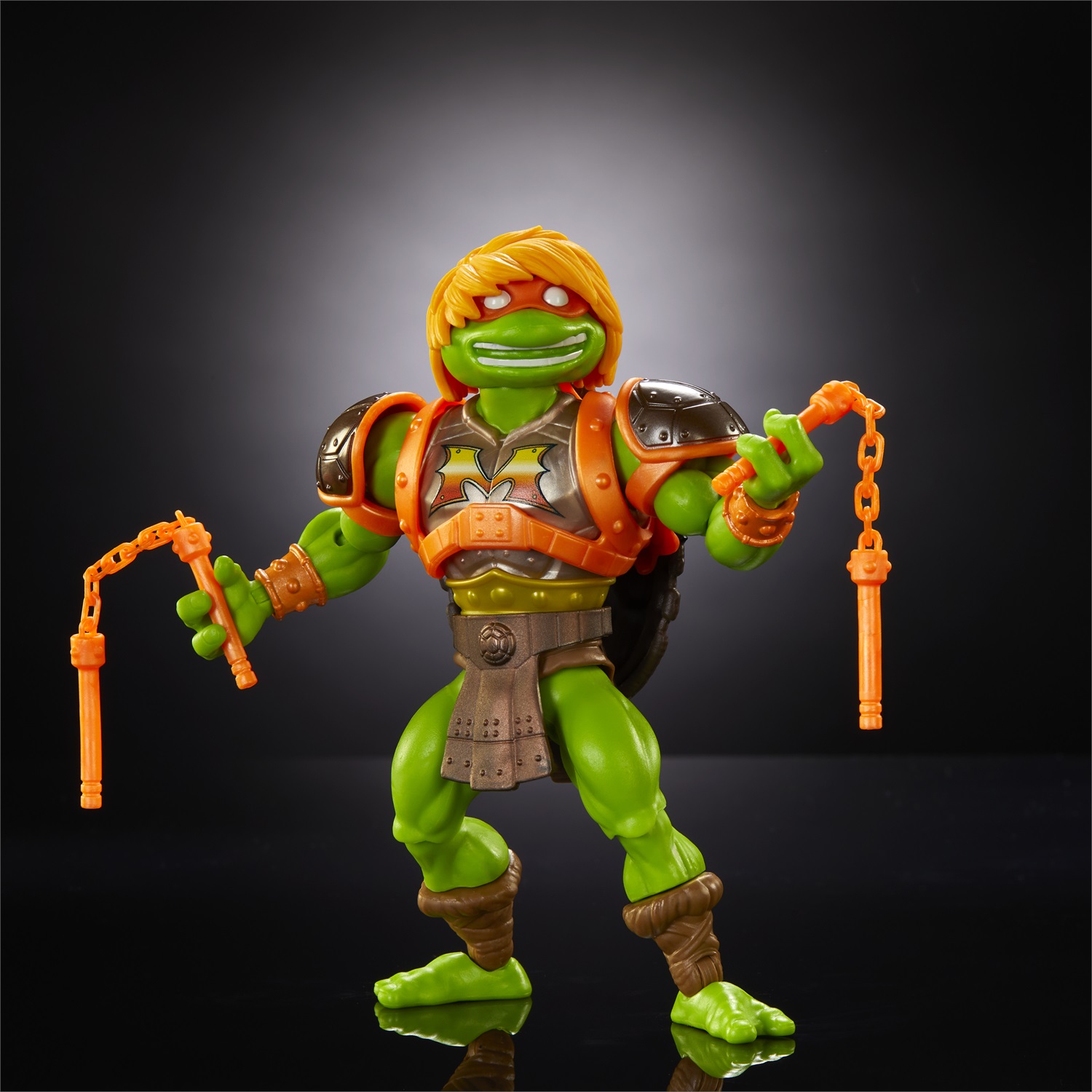 Mattel Masters of the Universe Origins Michelangelo Turtles of Grayskull - Action Figure Snodata con Armatura e Accessori, Crossover tra MOTU e Tartarughe Ninja, Giocattolo per Bambini 6 anni