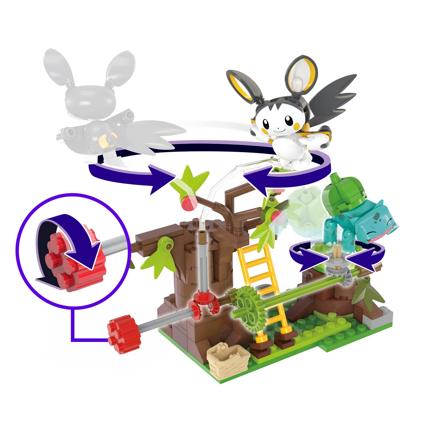 MEGA Il Bosco Incantato di Emolga e Bulbasaur - Set da Costruire con 194 Pezzi, 2 Personaggi e Sistema Mattoncino Movimento, Giocattolo per Bambini 7 Anni, HTH69