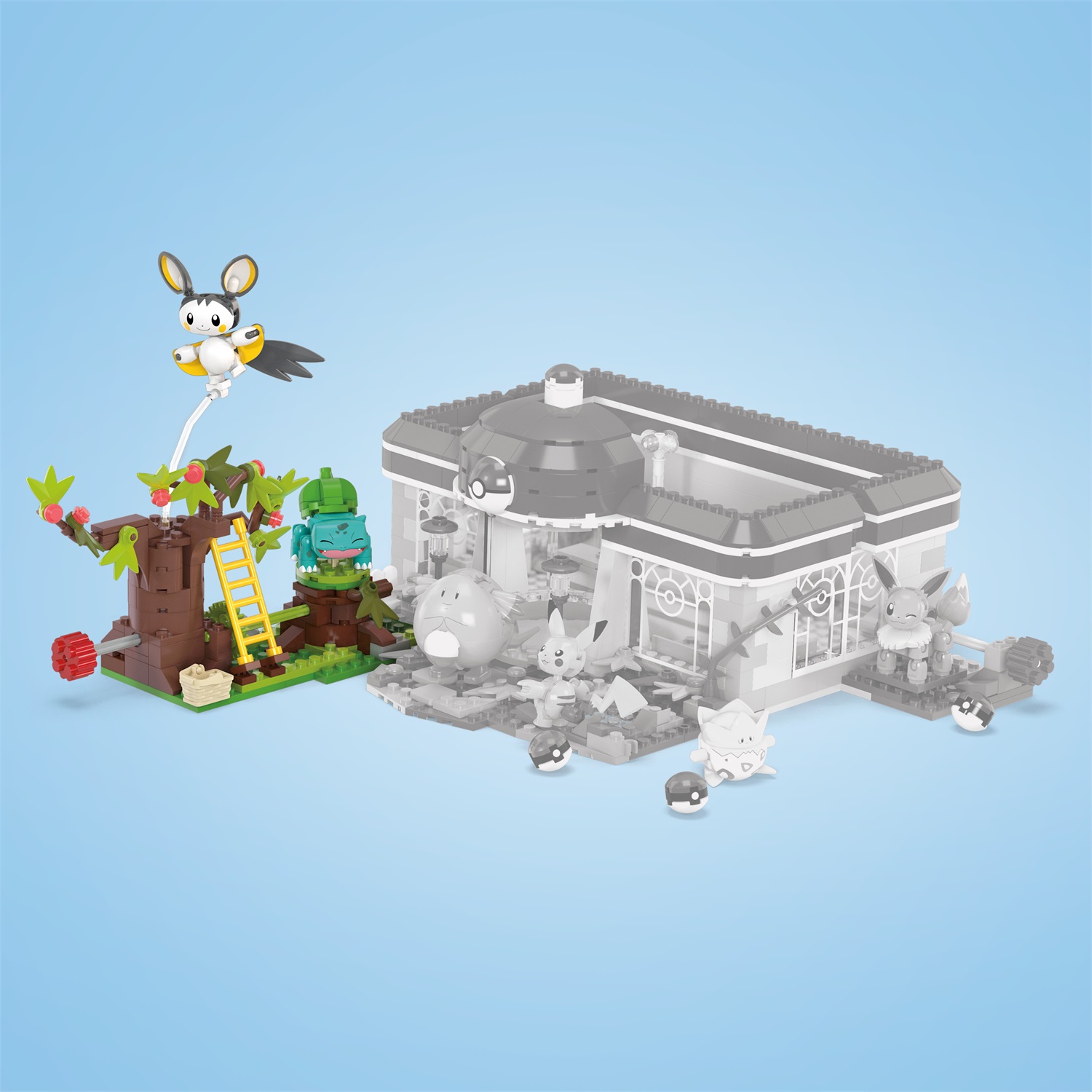 MEGA Il Bosco Incantato di Emolga e Bulbasaur - Set da Costruire con 194 Pezzi, 2 Personaggi e Sistema Mattoncino Movimento, Giocattolo per Bambini 7 Anni, HTH69