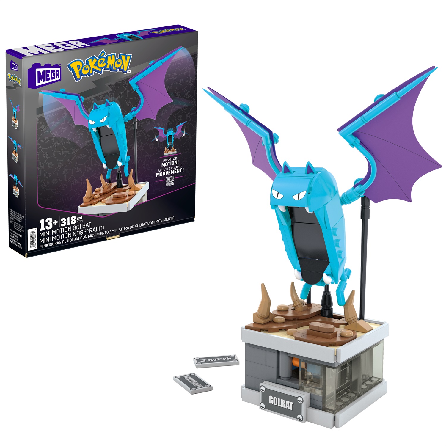 MEGA Pokémon Golbat Mini Motion - Gioco di costruzione con 318 pezzi, personaggio meccanizzato con ali mobili, altezza 12,7 cm, set da collezione per bambini 13 anni