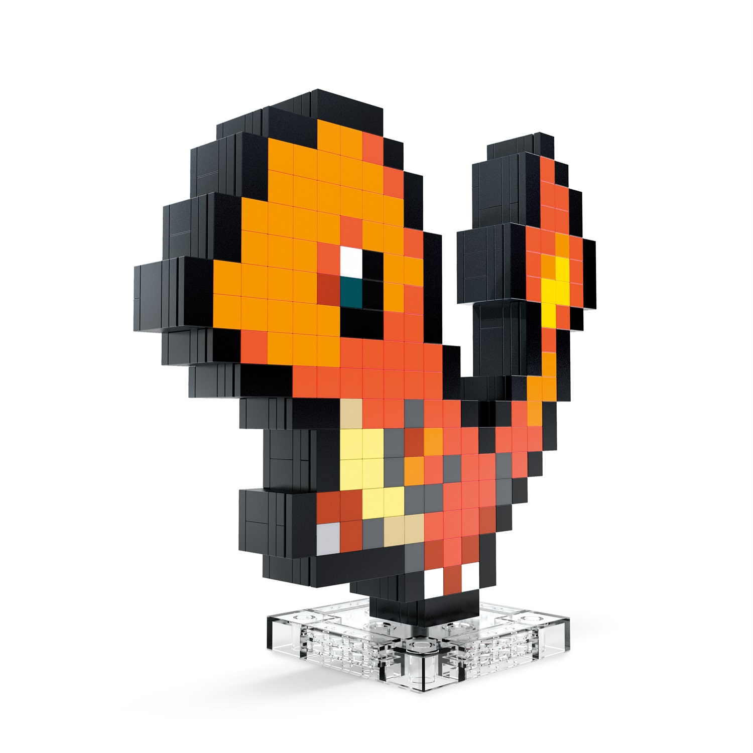 Mega Brands Pokémon Showcase - Charmander, set di costruzione retrò pixelato con 349 pezzi, età 13 , altezza 15,2 cm, con base per esposizione e incisione per appendere