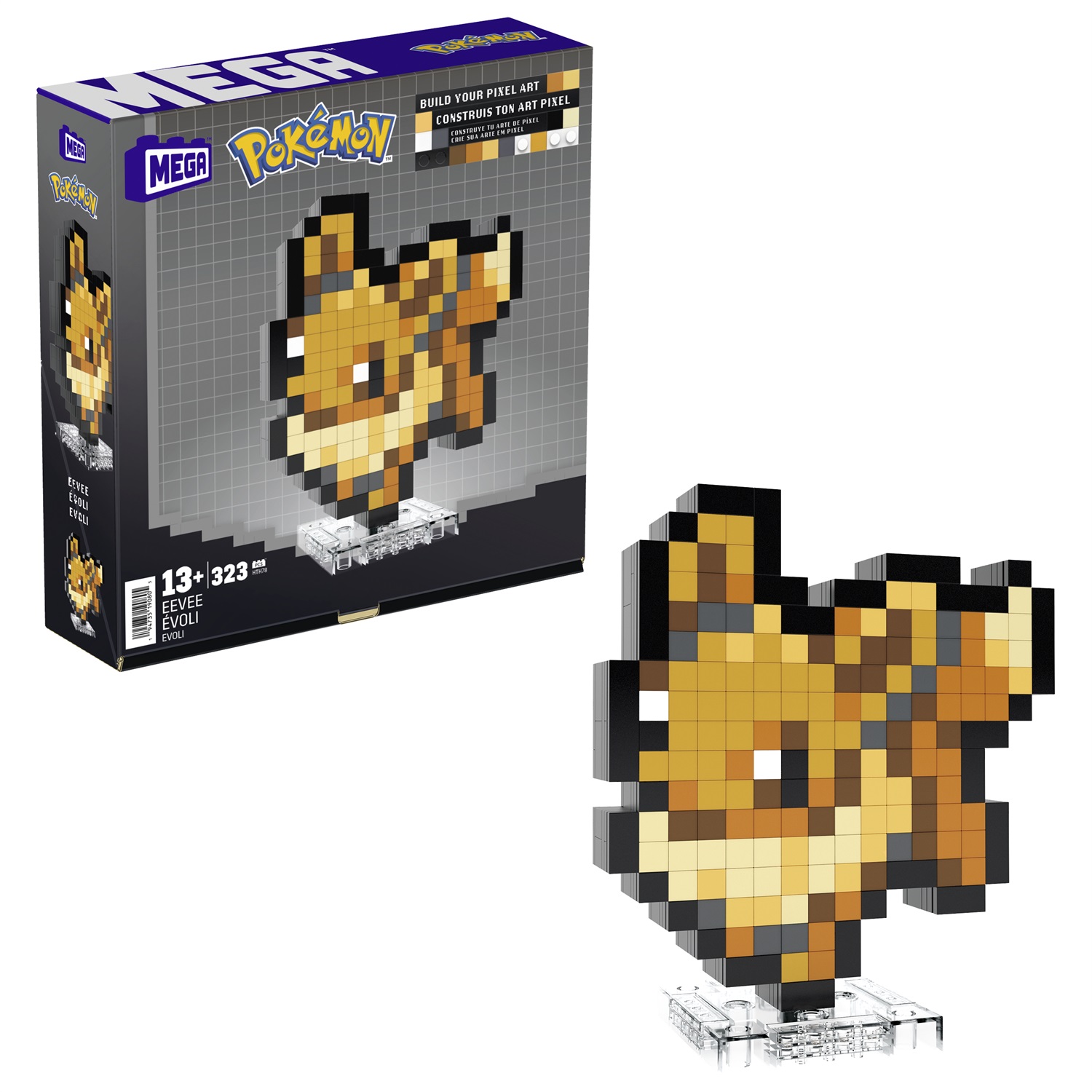 MEGA Eevee Pixel Art - Set da costruire con 323 pezzi in stile retrò pixelato, altezza 15,2 cm, per collezionisti, 13 anni, HTH78