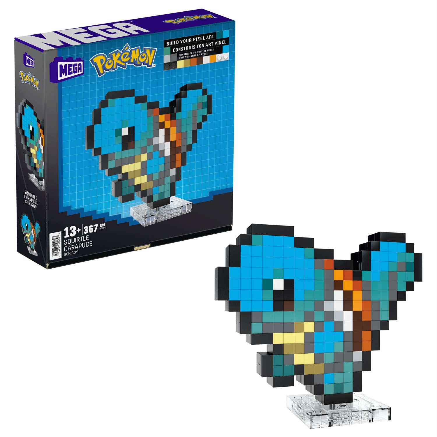 MEGA Pokémon Showcase - Squirtle, set di costruzione in stile pixelato con 367 pezzi, altezza 15,2 cm, per bambini 13