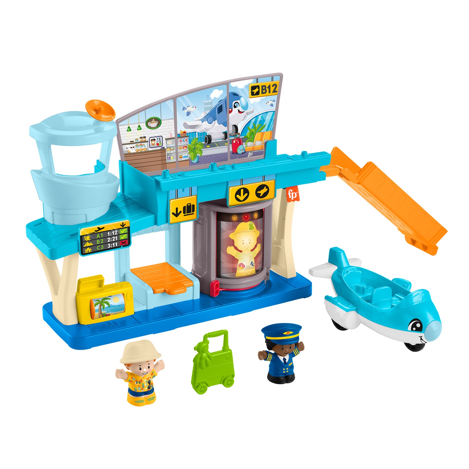 Fisher-Price Little People - Avventure in Aeroporto, playset con nastro trasportatore dei bagagli, include 1 aereo, 2 personaggi e bagagli, giocattolo per bambini 1 anni, HTJ26