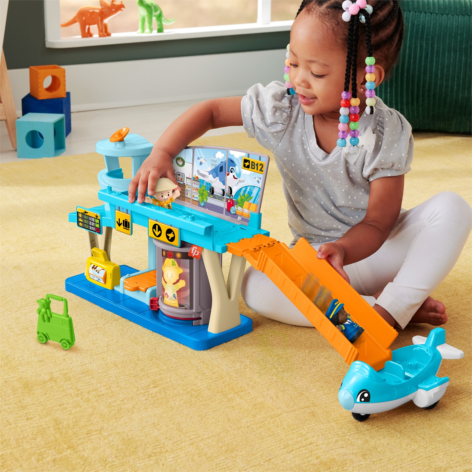 Fisher-Price Little People - Avventure in Aeroporto, playset con nastro trasportatore dei bagagli, include 1 aereo, 2 personaggi e bagagli, giocattolo per bambini 1 anni, HTJ26