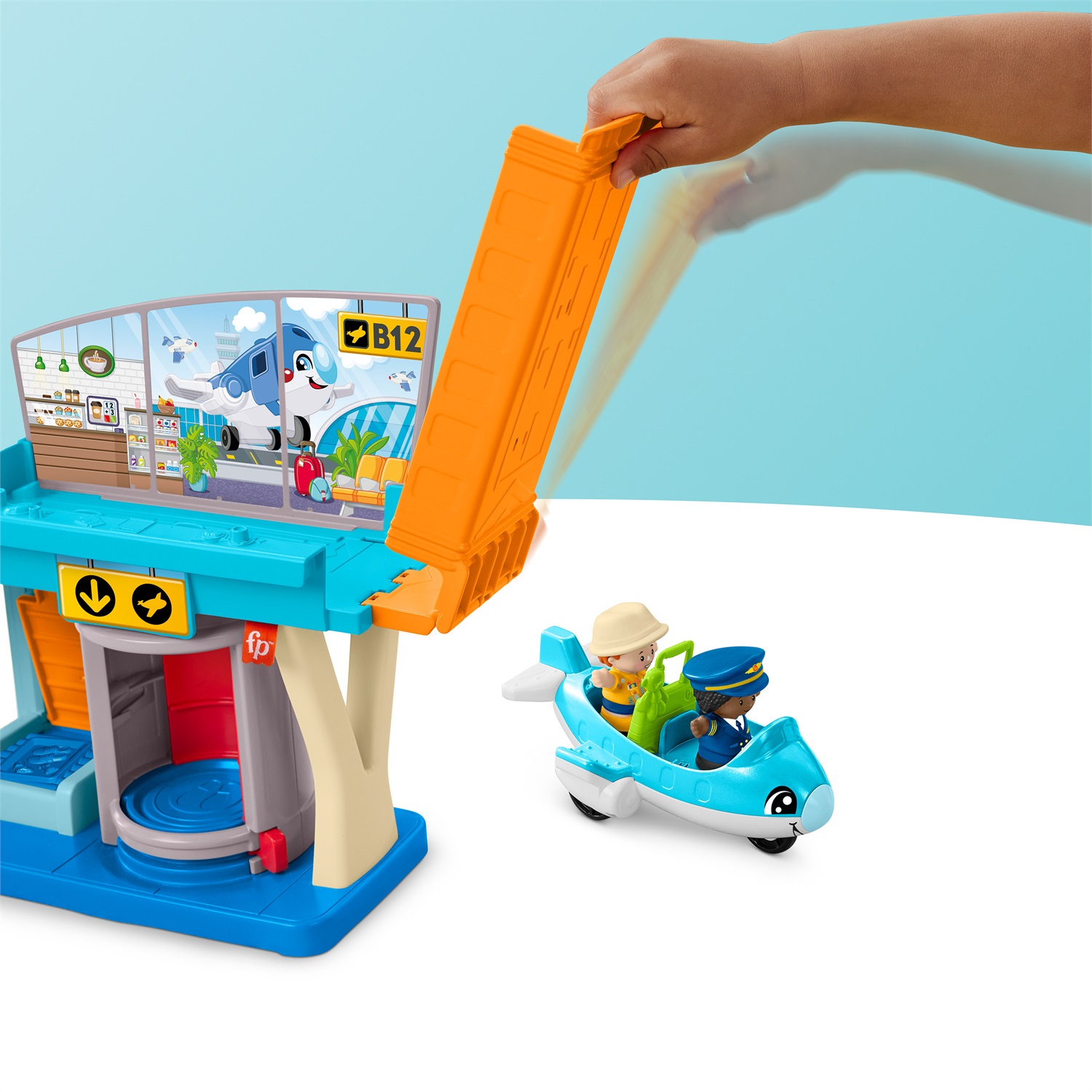 Fisher-Price Little People - Avventure in Aeroporto, playset con nastro trasportatore dei bagagli, include 1 aereo, 2 personaggi e bagagli, giocattolo per bambini 1 anni, HTJ26