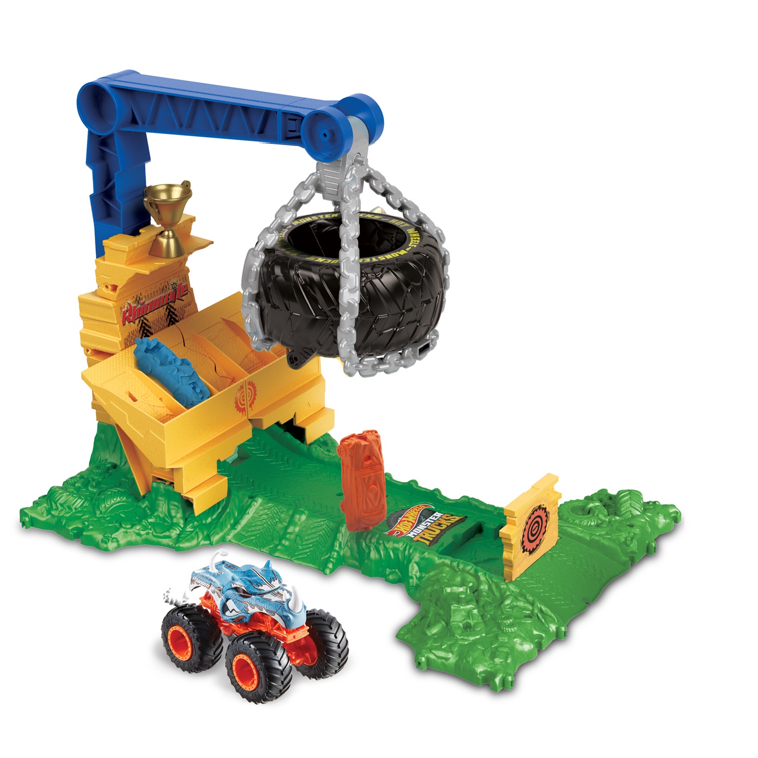 Hot Wheels Sfida Demolizione del Carico Rhinomite HTP18 - Playset con Truck in Scala 1:64 e 2 Macchinine Schiacciate