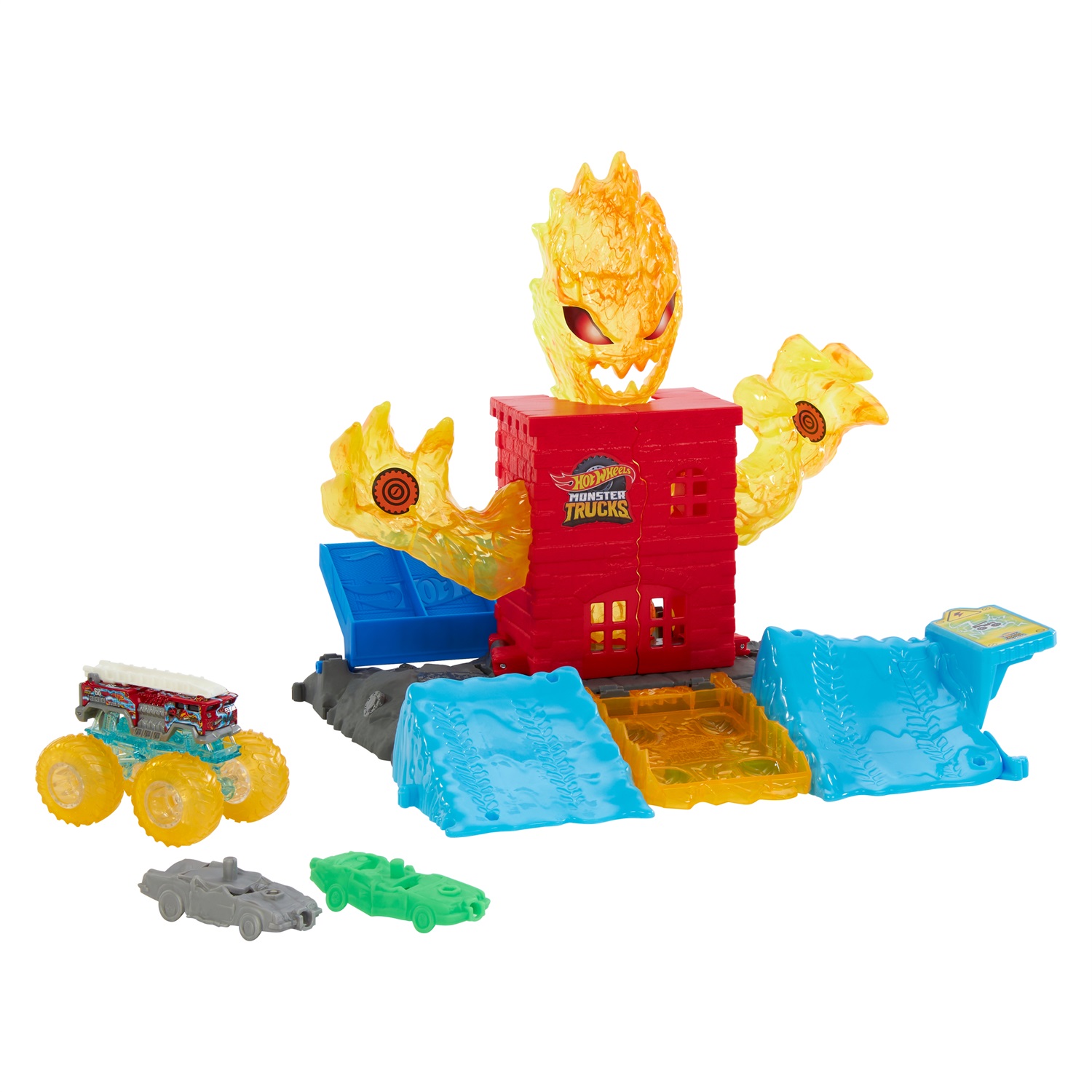 Hot Wheels Monster Trucks - Arena degli Scontri Semifinali, playset collegabile con veicolo e 2 macchinine, per bambini 4 anni