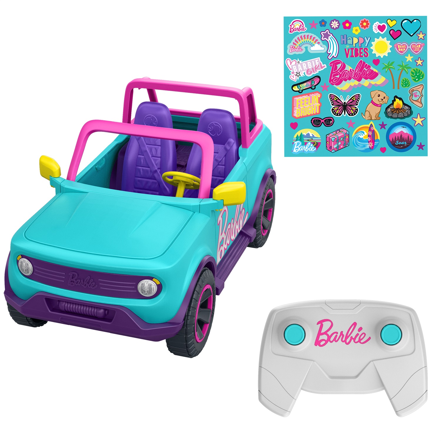 Hot Wheels HTP53 - Macchina Telecomandata SUV RC per Barbie, veicolo jeep con adesivi, spazio per due Barbie e accessori, giocattolo per bambini 4 anni