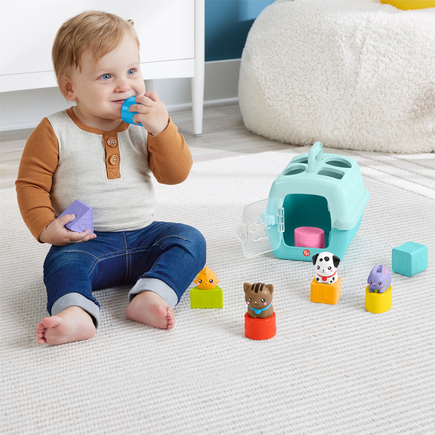 Fisher-Price HTW93 Trasportino Cercaforme Animali con 4 Blocchi e Formine - Giocattolo Educativo per Bambini 6 Mesi