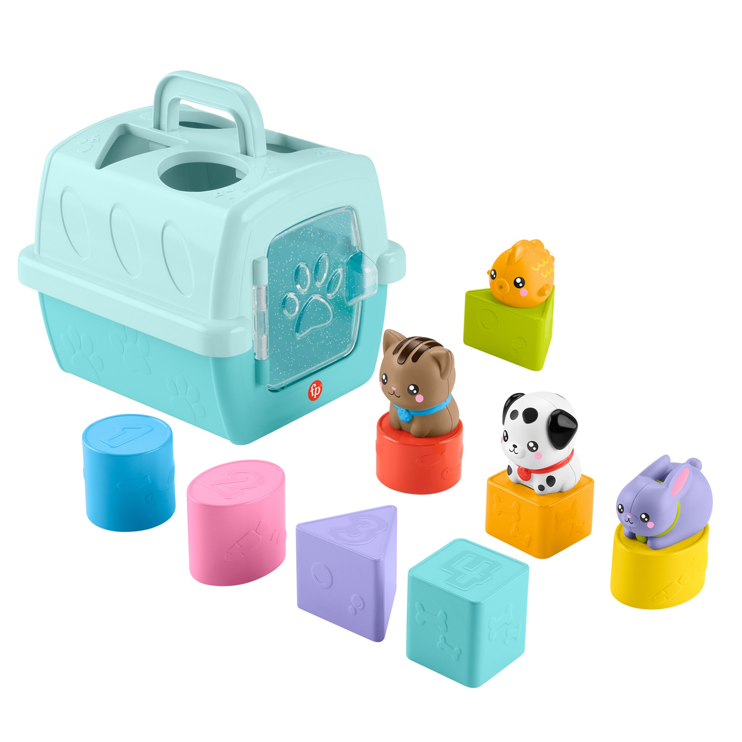 Fisher-Price HTW93 Trasportino Cercaforme Animali con 4 Blocchi e Formine - Giocattolo Educativo per Bambini 6 Mesi