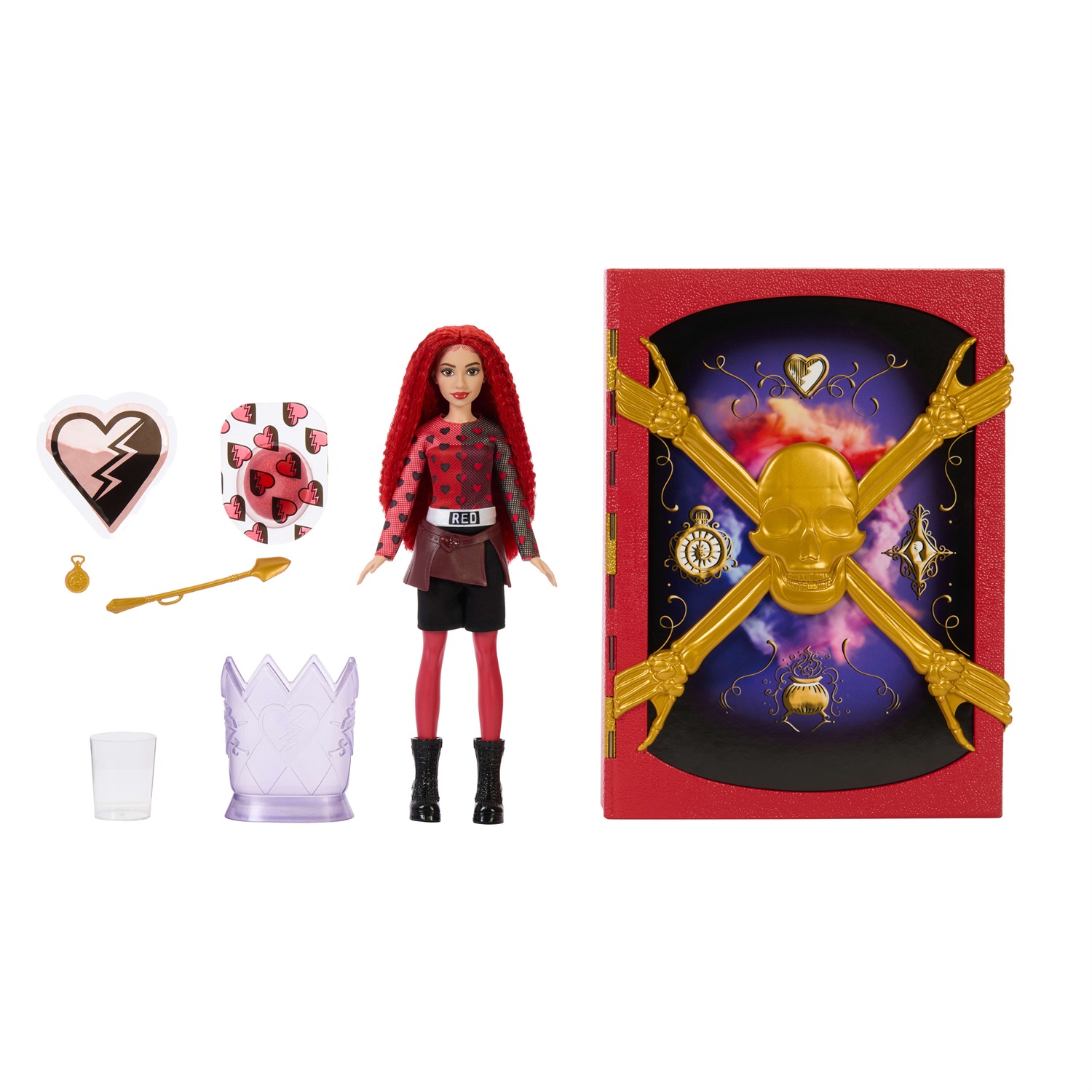Mattel Disney Descendants: The Rise of Red - Bambola Red, Figlia della Regina di Cuori, con Ricettario della Strega e Playset per Slime, HWH95, Giocattolo per Bambini 4 Anni