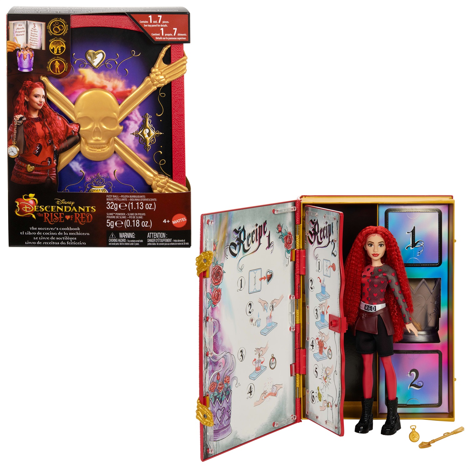 Mattel Disney Descendants: The Rise of Red - Bambola Red, Figlia della Regina di Cuori, con Ricettario della Strega e Playset per Slime, HWH95, Giocattolo per Bambini 4 Anni