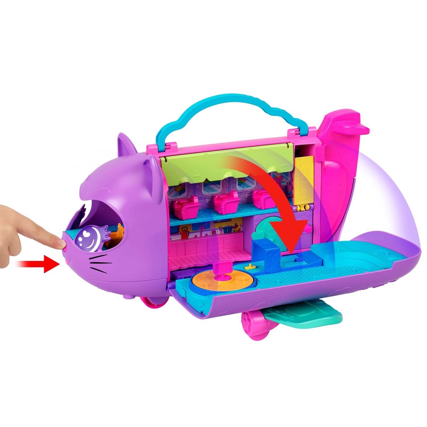 Polly Pocket HWP19 Aereo Gattino - Playset da Viaggio con 2 Micro Bambole, 19 Accessori Inclusi e Palco Rotante, Giocattolo per Bambini 4 Anni