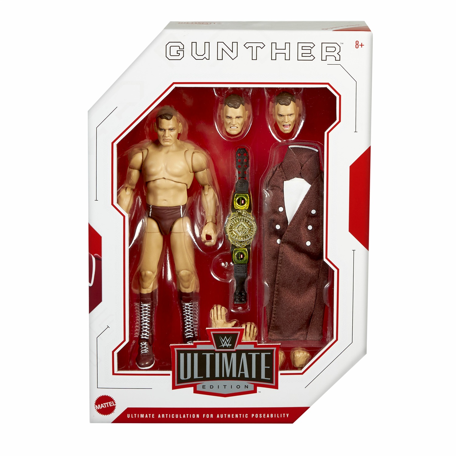 Mattel WWE Ultimate Edition Action Figure Gunther - 15,2 cm, 30 punti di articolazione, teste e mani intercambiabili, ingranaggio di ingresso
