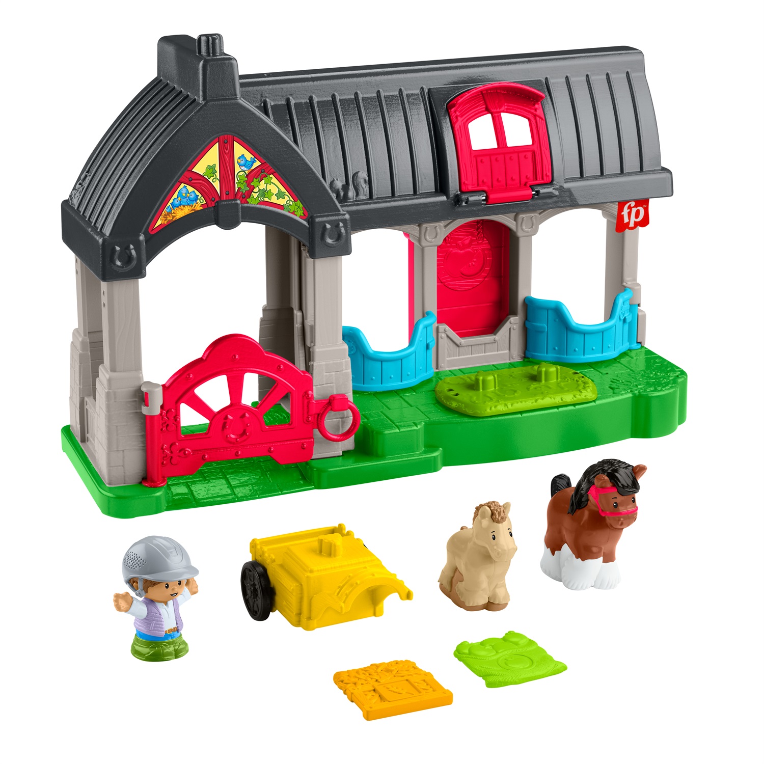 Fisher-Price Little People Maneggio dei Cavalli - Playset con Suoni, Fienile e Tre Stalle, Include 2 Cavalli, 1 Personaggio, 1 Carro Agganciabile e 2 Accessori, Giocattolo per Bambini 1 Anni, HWR84