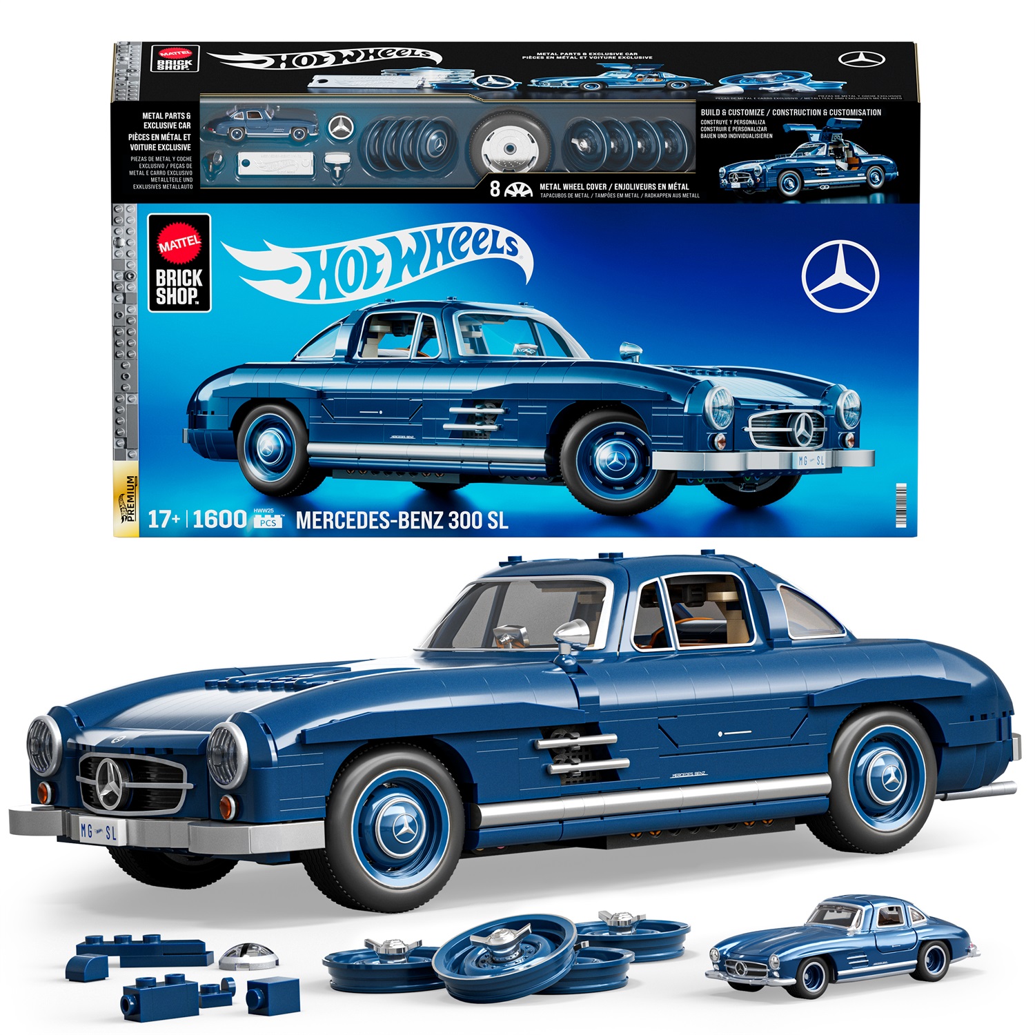 Hot Wheels Mercedes-Benz 300 SL - Set da costruire 1:12 con 1600 pezzi e dettagli in metallo