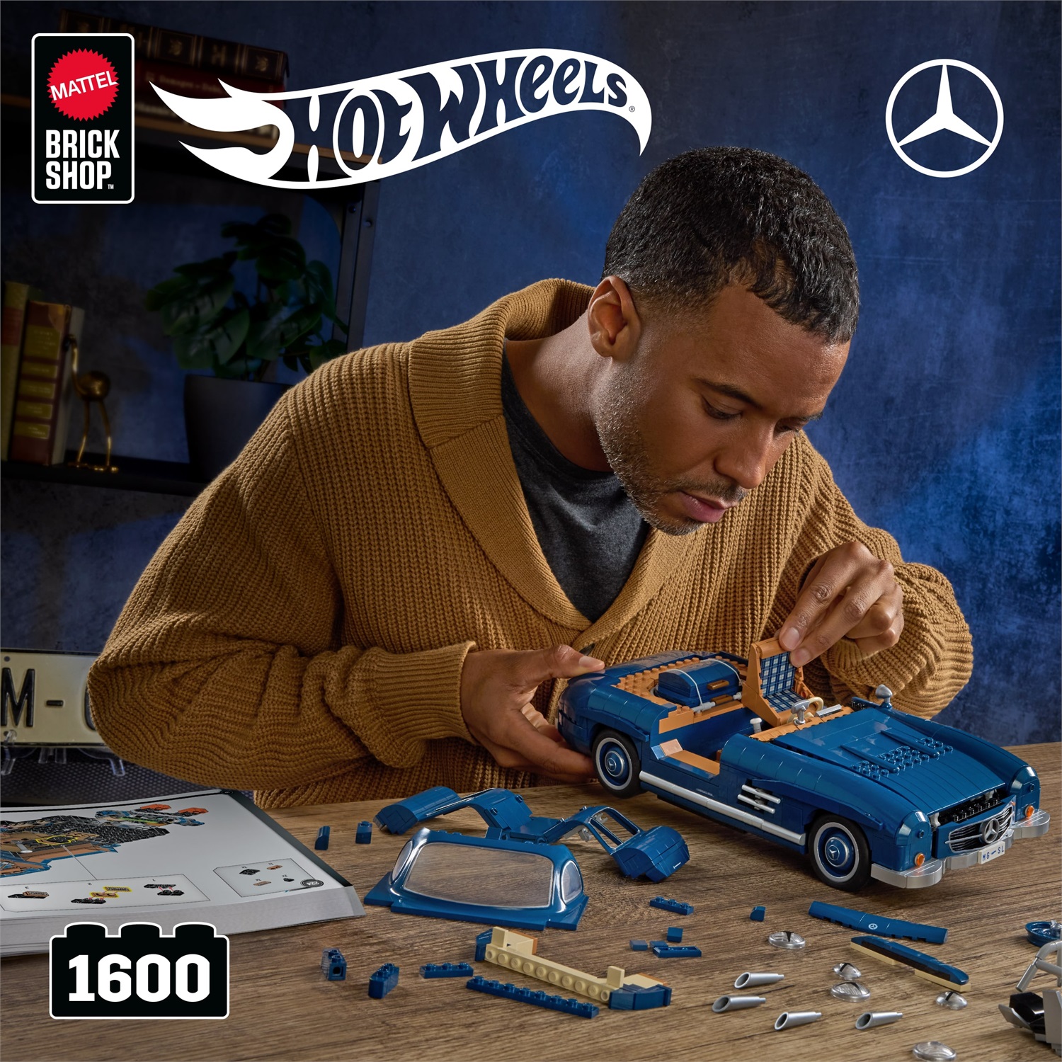 Hot Wheels Mercedes-Benz 300 SL - Set da costruire 1:12 con 1600 pezzi e dettagli in metallo