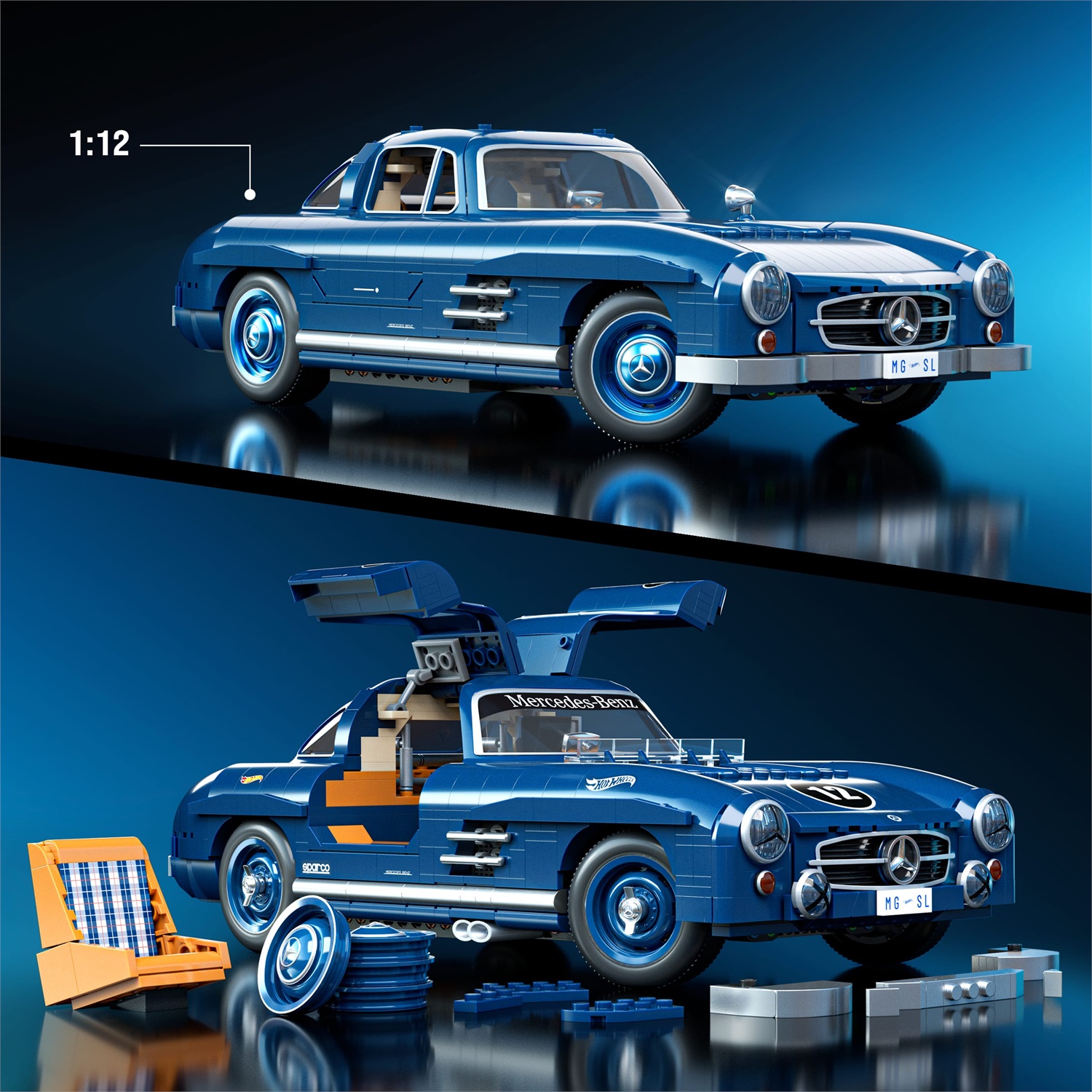 Hot Wheels Mercedes-Benz 300 SL - Set da costruire 1:12 con 1600 pezzi e dettagli in metallo