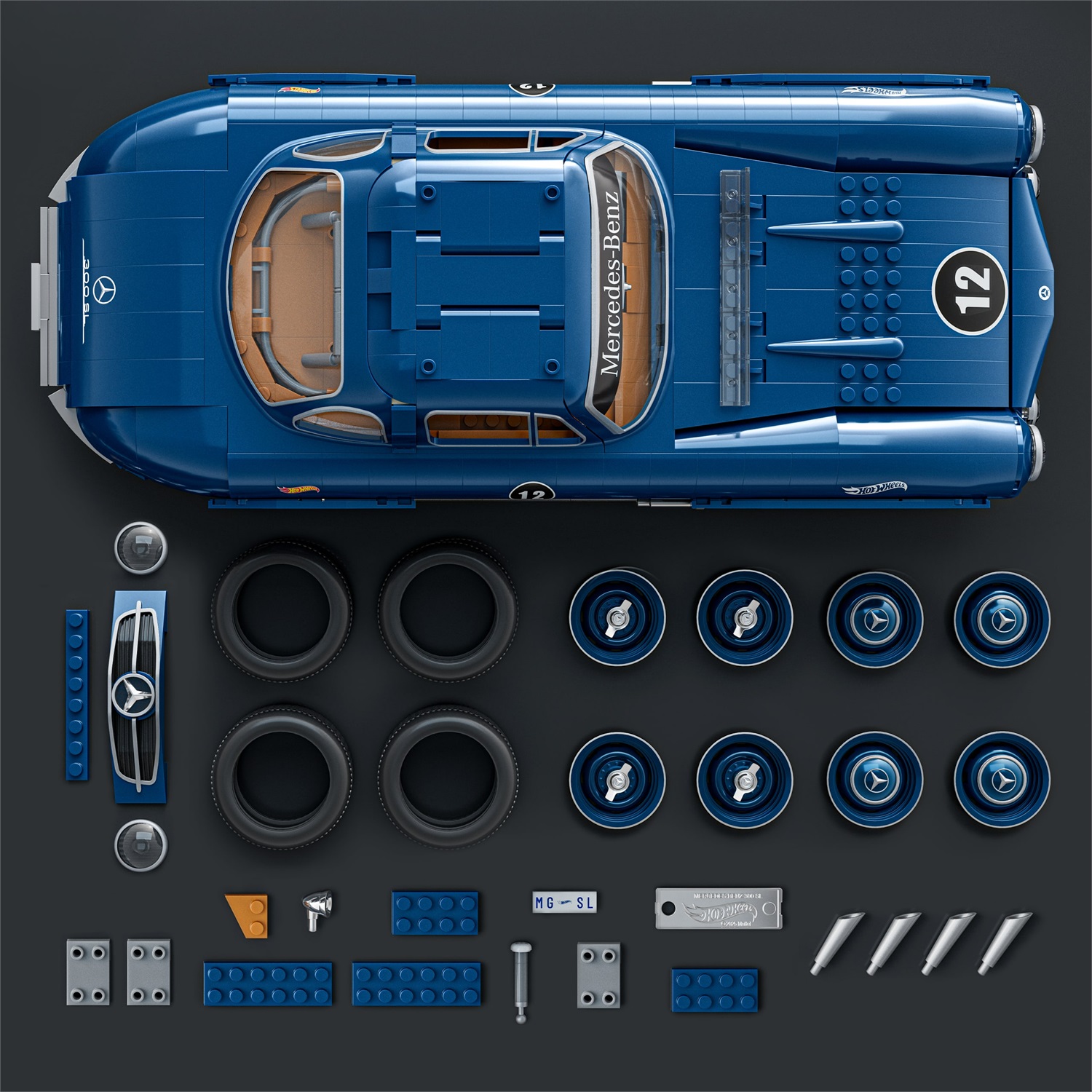 Hot Wheels Mercedes-Benz 300 SL - Set da costruire 1:12 con 1600 pezzi e dettagli in metallo