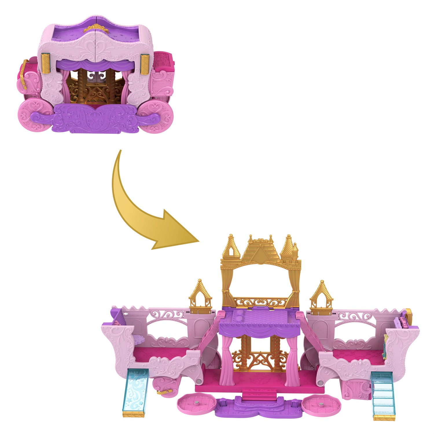 Mattel Disney Princess Castello Carrozza - Playset Trasformabile 2 in 1 con Mini Bambola Aurora, 3 Piani, 6 Aree di Gioco e 4 Personaggi