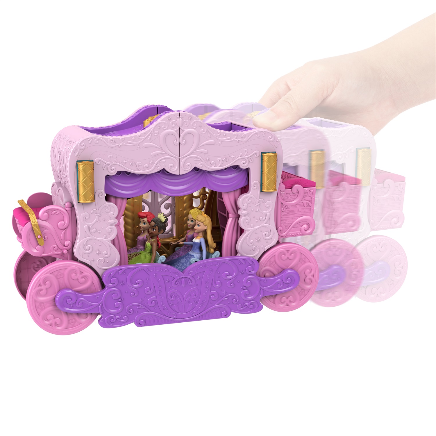 Mattel Disney Princess Castello Carrozza - Playset Trasformabile 2 in 1 con Mini Bambola Aurora, 3 Piani, 6 Aree di Gioco e 4 Personaggi