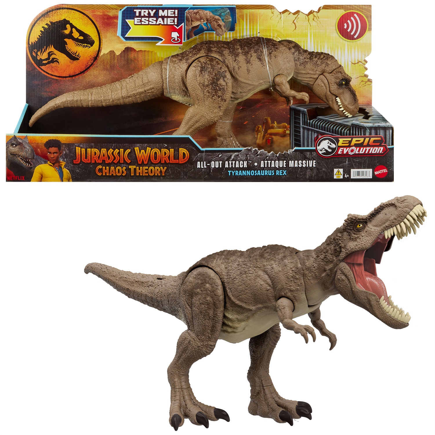 Mattel Jurassic World T-Rex Attacco Selvaggio HXF53 - Action Figure Interattiva con Suoni e Attacchi Dinamici per Bambini 4 Anni