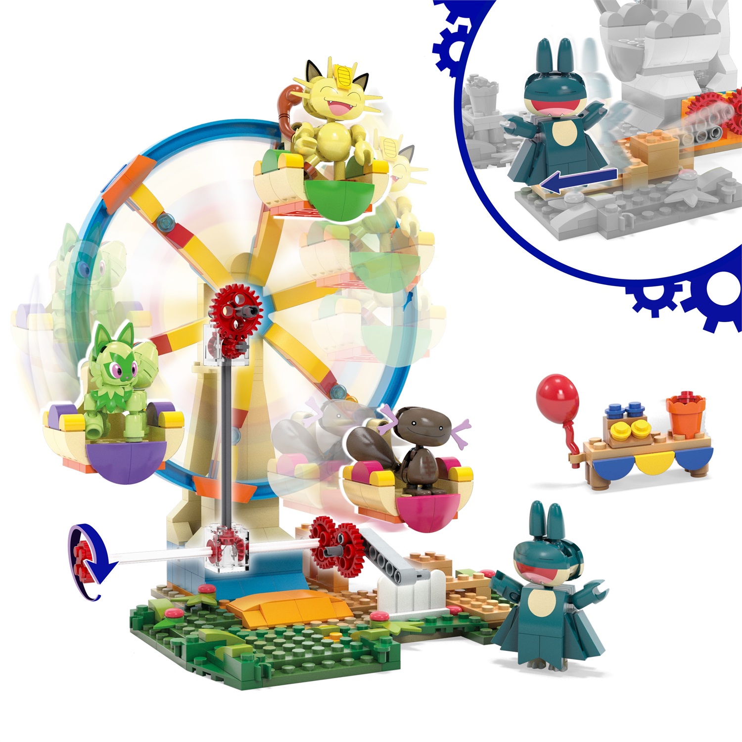 MEGA Pokémon Ruota Panoramica Adventure Builder - Set da costruire con 393 pezzi, include Sprigatito, Meowth, Wooper di Paldea e Munchlax, giocattolo per bambini 8 anni, HXF80