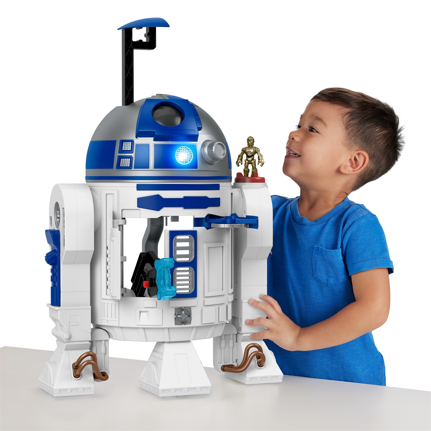 Fisher-Price Imaginext Star Wars - R2-D2, Robot interattivo 44cm con luci, suoni, C-3PO e lancia-proiettili, 3 anni, HXG52