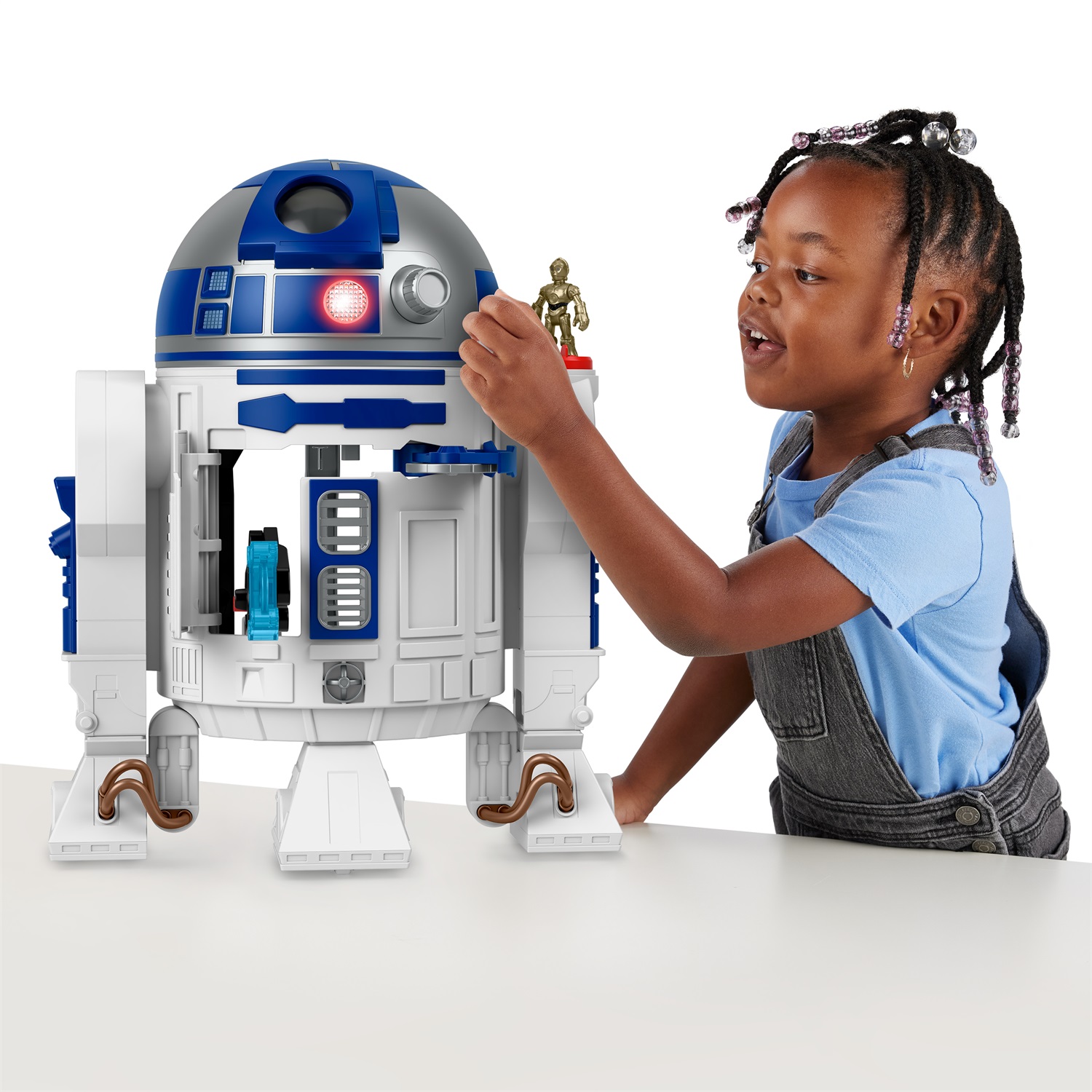 Fisher-Price Imaginext Star Wars - R2-D2, Robot interattivo 44cm con luci, suoni, C-3PO e lancia-proiettili, 3 anni, HXG52
