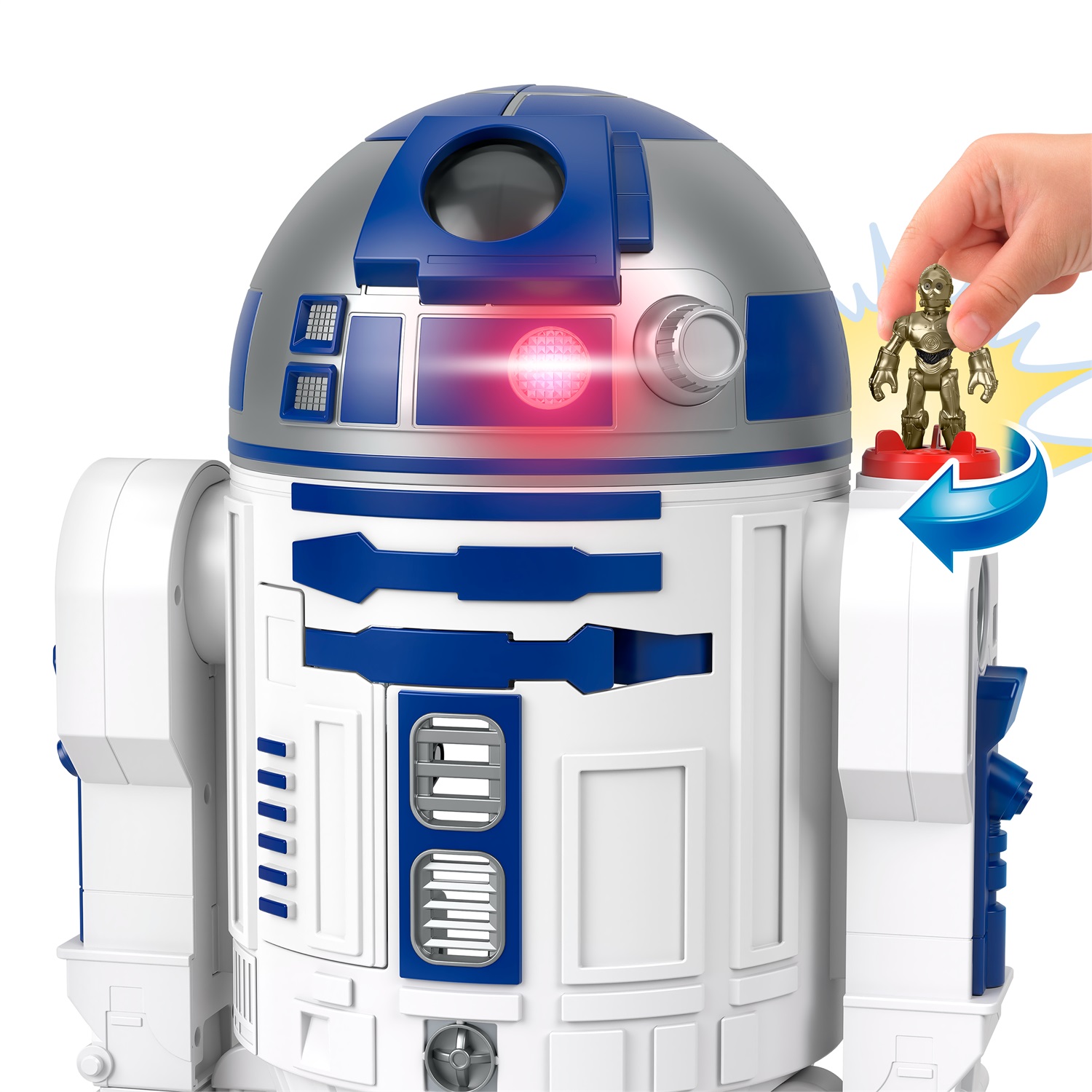 Fisher-Price Imaginext Star Wars - R2-D2, Robot interattivo 44cm con luci, suoni, C-3PO e lancia-proiettili, 3 anni, HXG52
