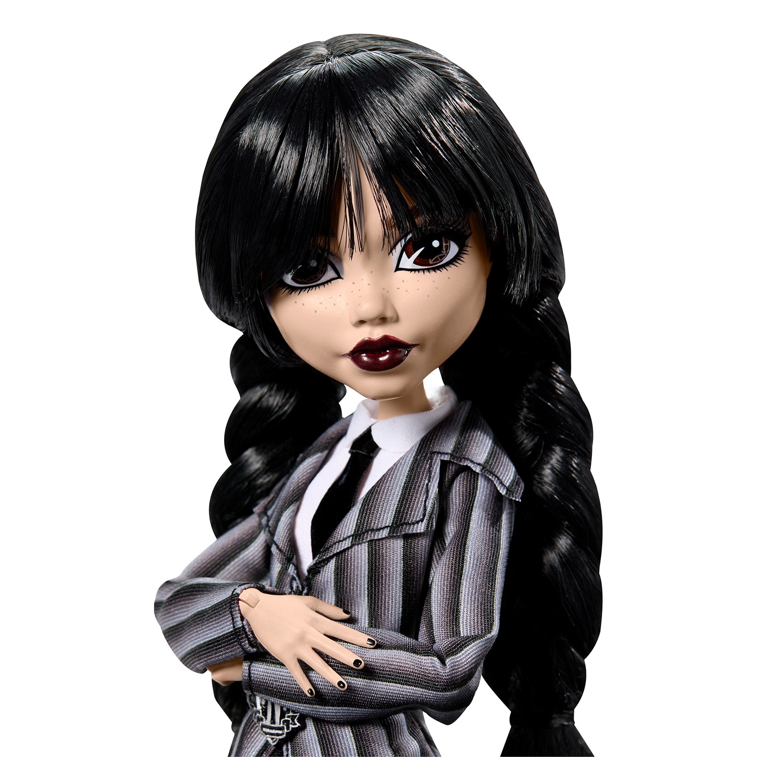 Monster High HXJ04 Bambola Mercoledì Addams con Accessori - Uniforme Nevermore Academy, Mano, Zaino e Piedistallo
