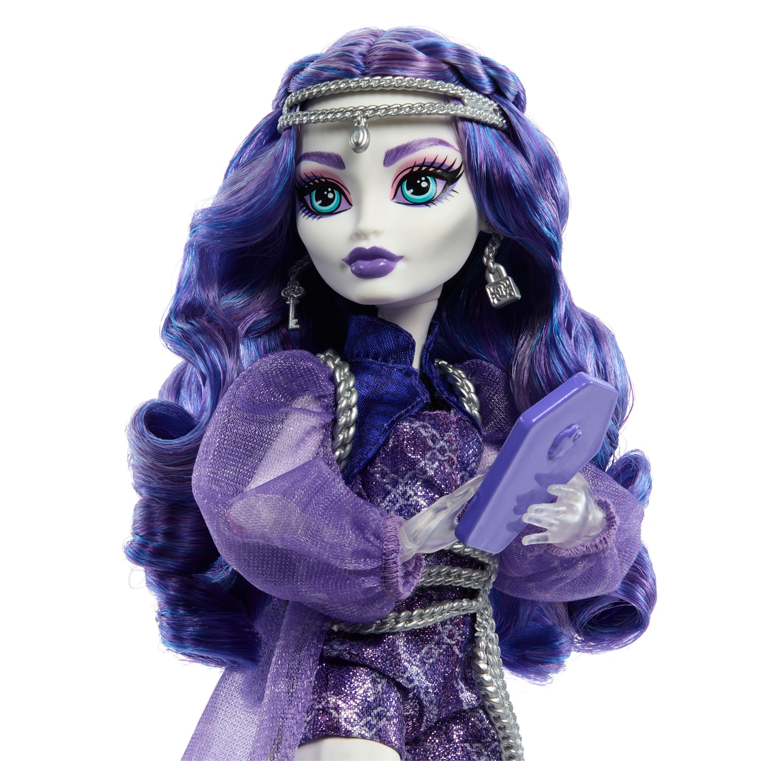 Monster High Spectra Vondergeist - Bambola alla Moda con Rhuen il Furetto e Accessori Inclusi (Zaino, Tablet, Spuntini) - Giocattolo per Bambini 4 Anni