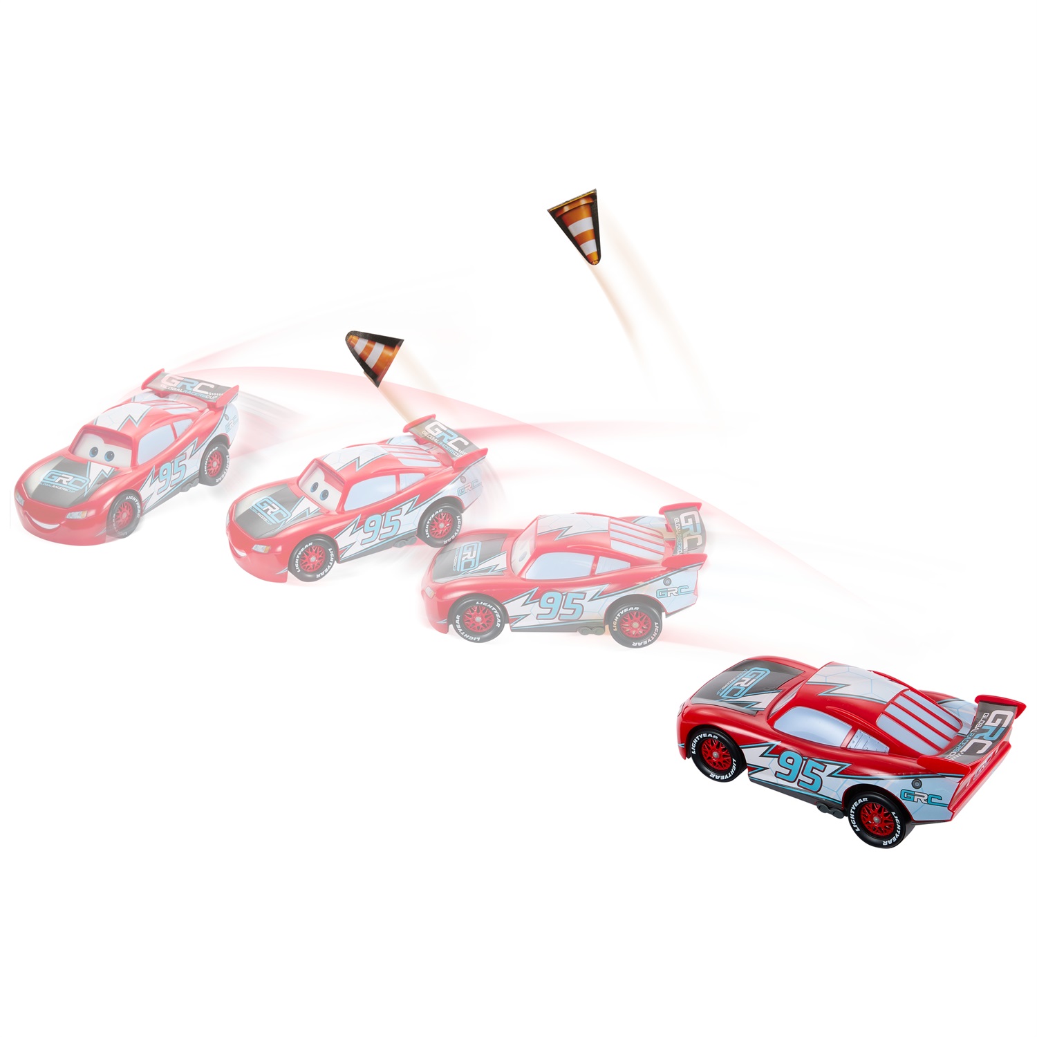 Mattel Cars - Saetta McQueen Corsa Globale Derapa e Sfreccia con 2 modalità di gioco e 4 coni per la pista, giocattolo per bambini 3 anni