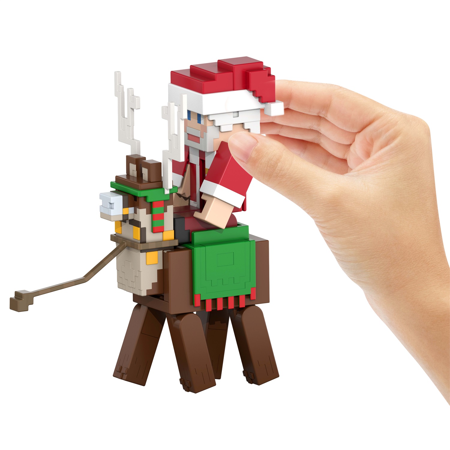 Mattel Minecraft - Calendario dell'Avvento con 3 Action Figures (Babbo Natale, Lama Jolly, Golem delle nevi), 17 Accessori, 4 Adesivi, Design Pixelato, Giocattolo per Bambini 6 anni, HXM86
