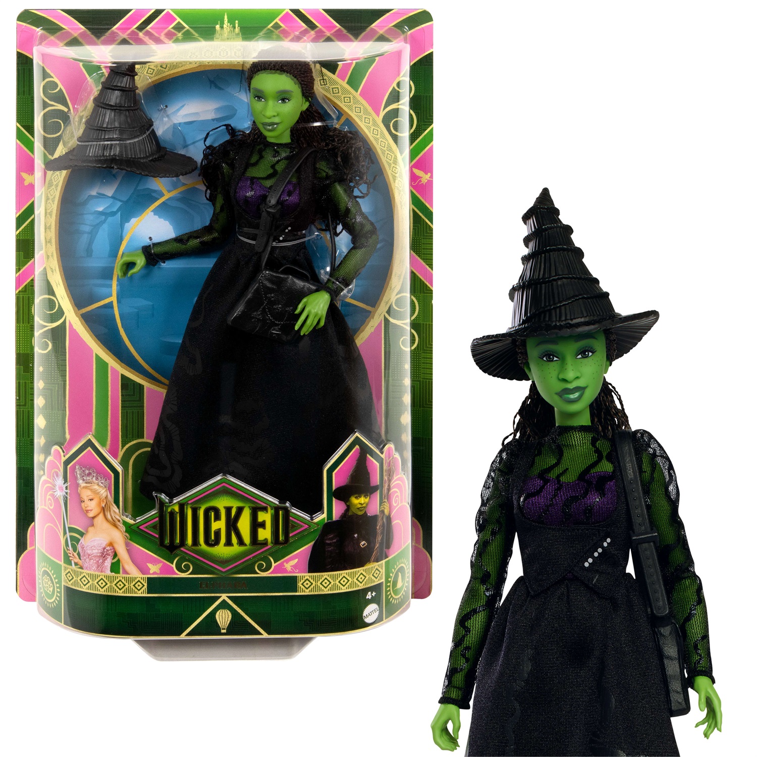 Mattel HXT62 Bambola Elphaba Snodata Verde con Abbigliamento Rimovibile e Accessori - Ispirata a Wicked