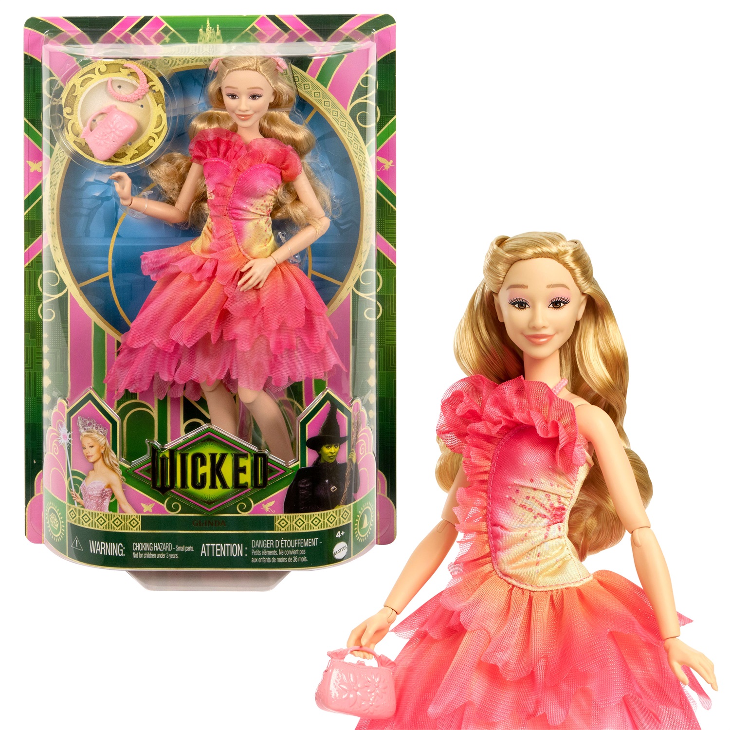 Mattel Wicked Fashion Doll Glinda HXT63 - Bambola snodata con abito rimovibile, accessori e capelli biondi