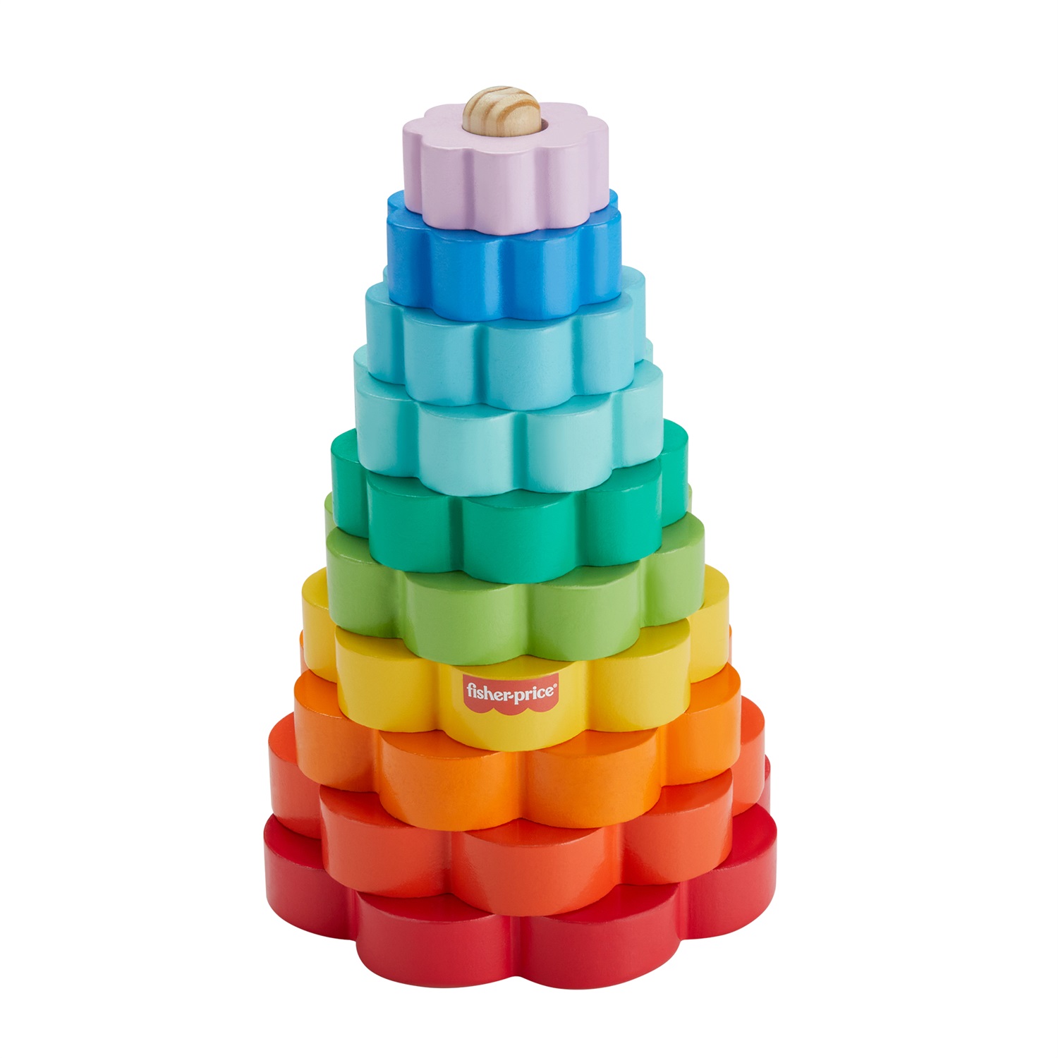 Fisher-Price Impilatore Anelli in legno - Giocattolo creativo con 1 base e 9 anelli colorati per lo sviluppo delle capacità motorie complesse, adatto a bambini 18 mesi, HXT77