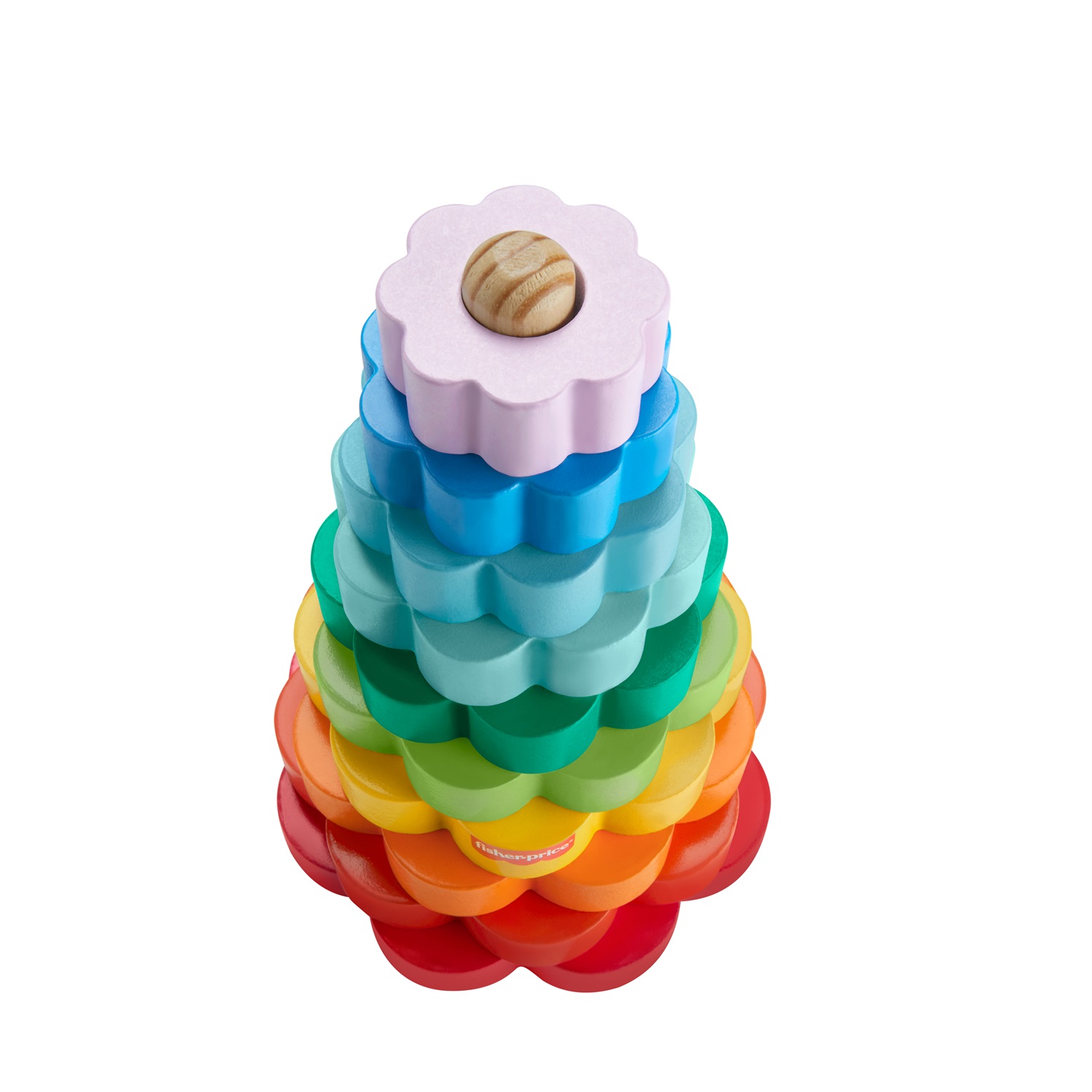 Fisher-Price Impilatore Anelli in legno - Giocattolo creativo con 1 base e 9 anelli colorati per lo sviluppo delle capacità motorie complesse, adatto a bambini 18 mesi, HXT77