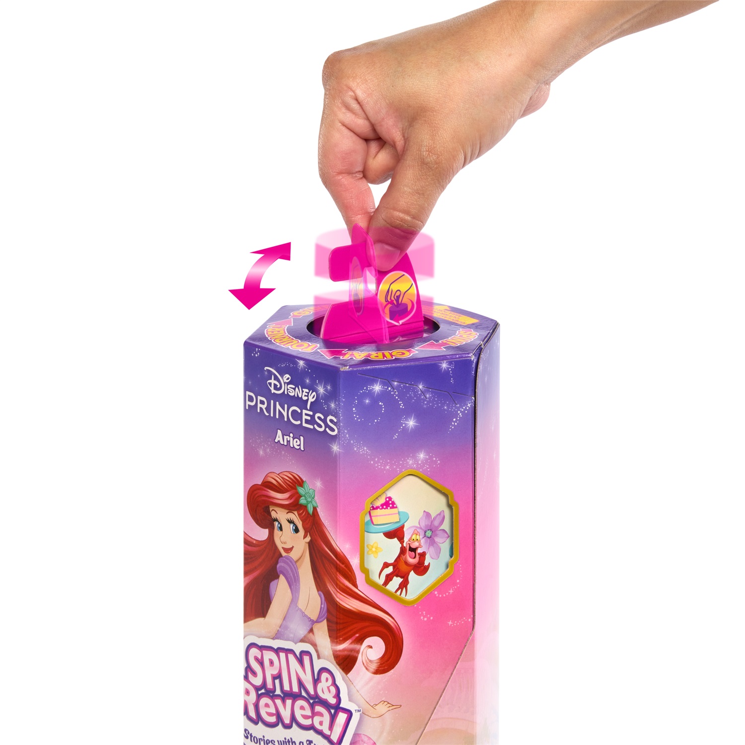Mattel Disney Princess - Bambola Rapunzel Spin & Reveal con 11 sorprese, 5 accessori e 5 adesivi, per bambini 3