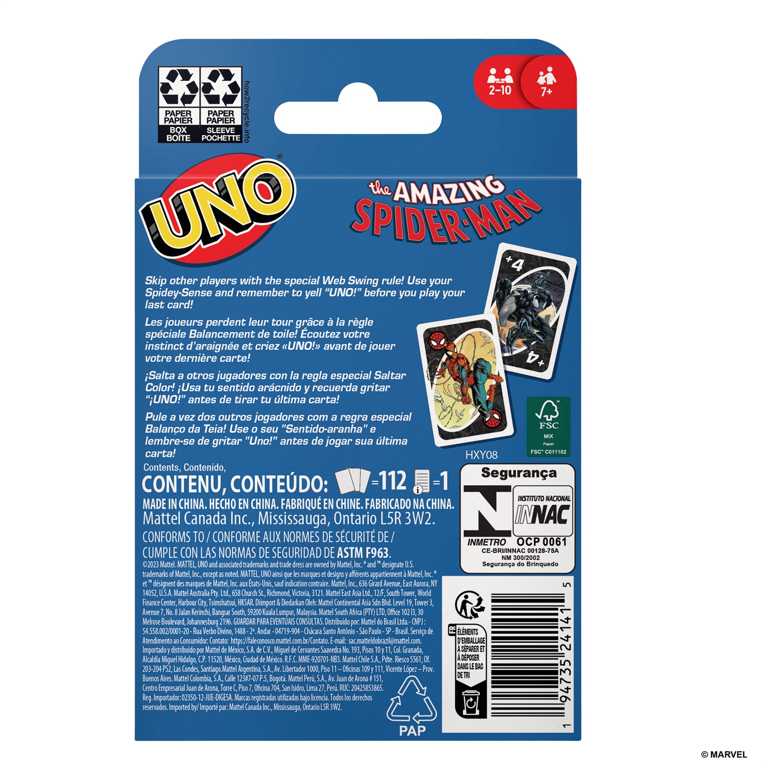 Mattel Games UNO - The Amazing Spider-Man, Gioco di carte in edizione speciale per bambini 7 , grafica Marvel, codice HXY08