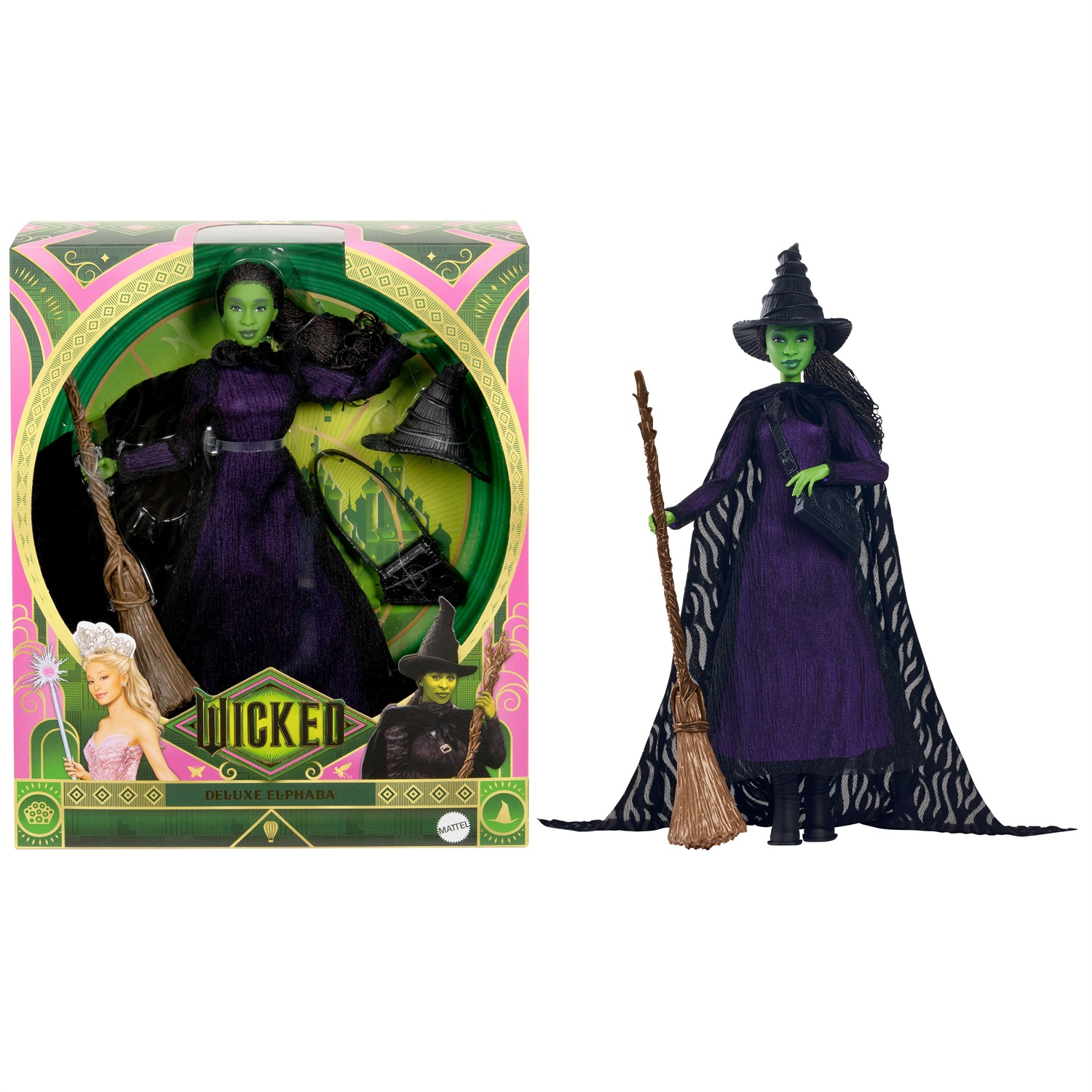 Mattel HXY38 Bambola Deluxe Elphaba - Ispirata al film Wicked, snodata con accessori